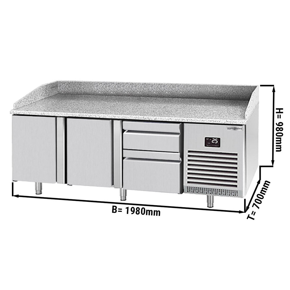 Refrigerated pizza table (GN) - with 2 doors and 2 drawers 1x 2/3 and 1x 1/3 (GN 1/1)