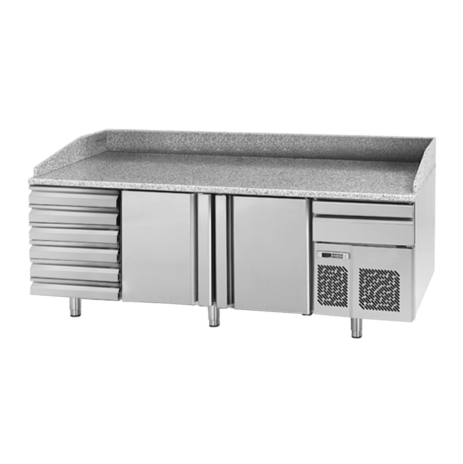 Refrigerated pizza table (EN) - with 2 doors and 6 neutral drawers