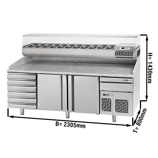 Refrigerated pizza table (EN) - with 2 doors, 6 neutral drawers and a cooling top display for 11x GN 1/4 containers