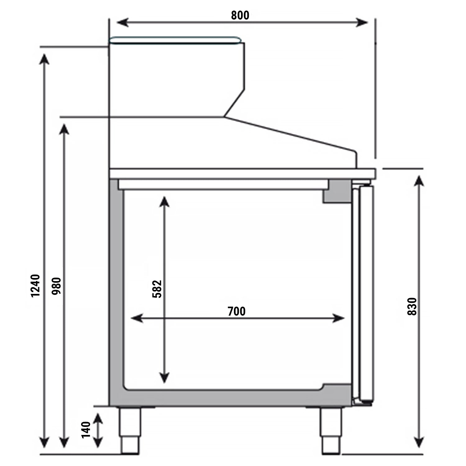 Refrigerated pizza table (EN) - with 2 doors and cooling upper display for 7x GN 1/4 containers