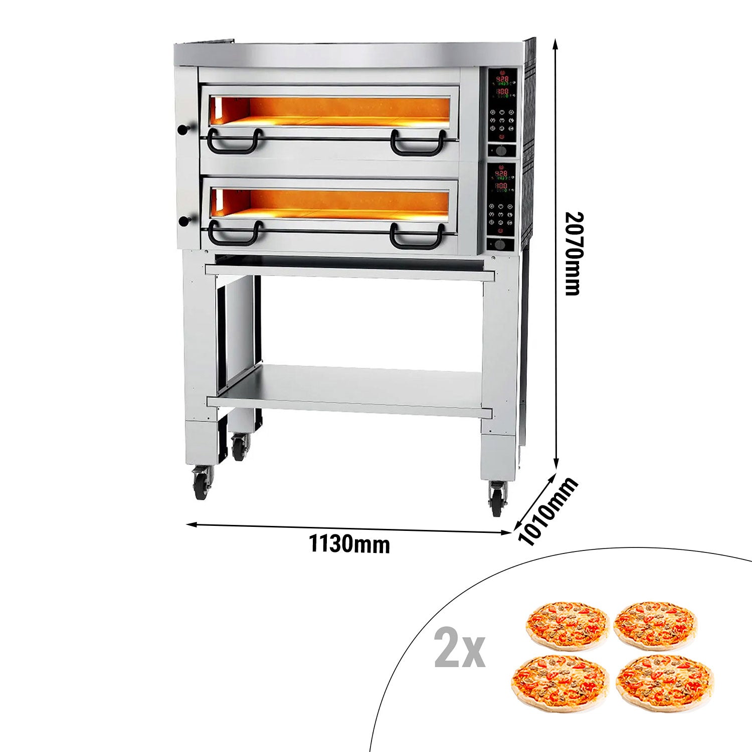 Electric pizza oven Power - 4 + 4 Ø 34 cm - incl. Hood, frame and wheel set