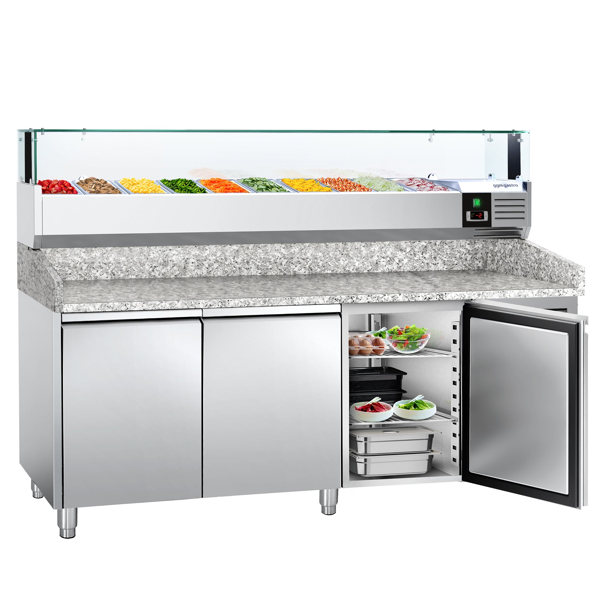 Refrigerator table for pizza PREMIUM 2.0 x 0.8 m - with 3 doors