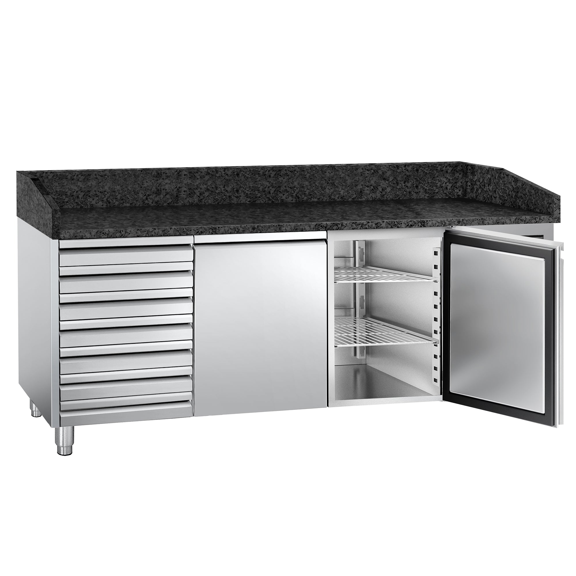 Refrigerated pizza table PREMIUM 2.0 x 0.8 m - with 2 doors and 7 neutral drawers