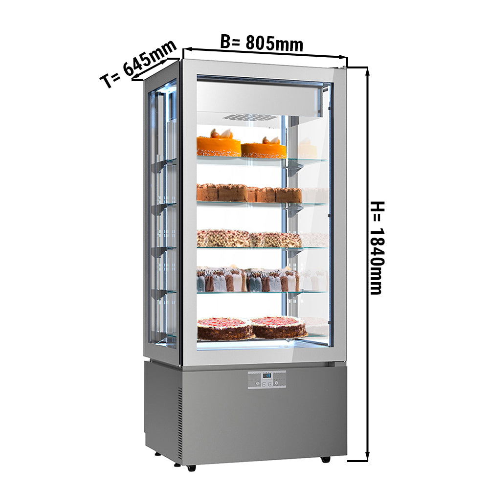 Showcase with panoramic freezer