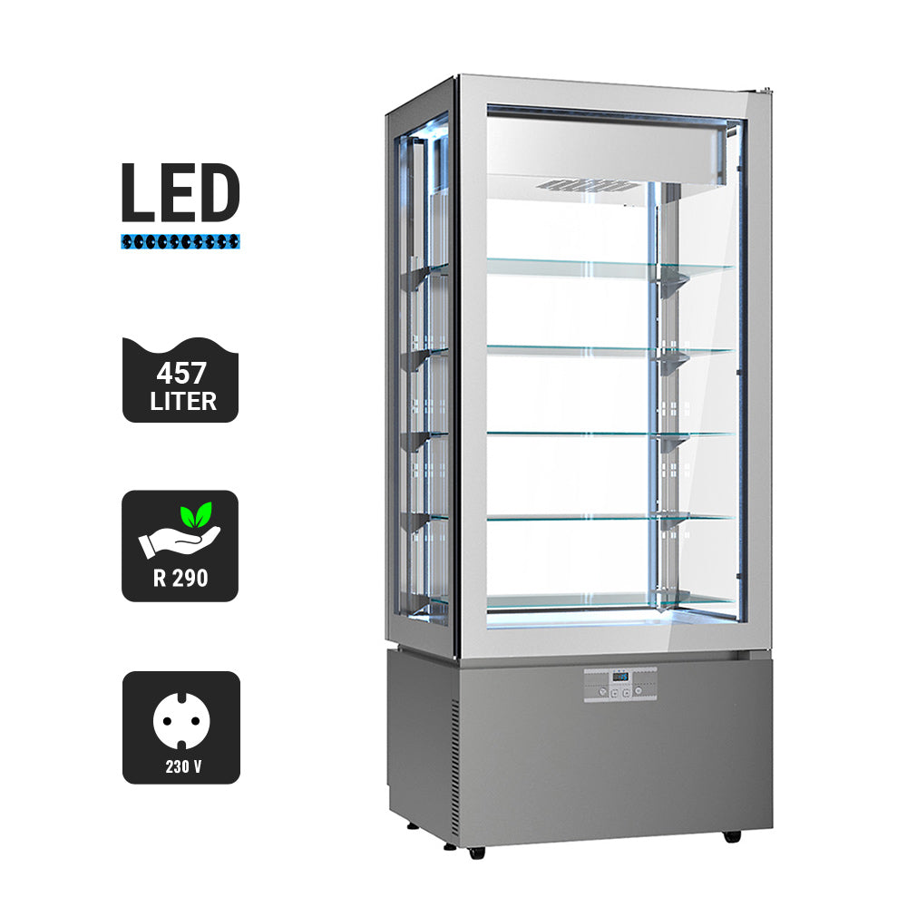 Showcase with panoramic freezer