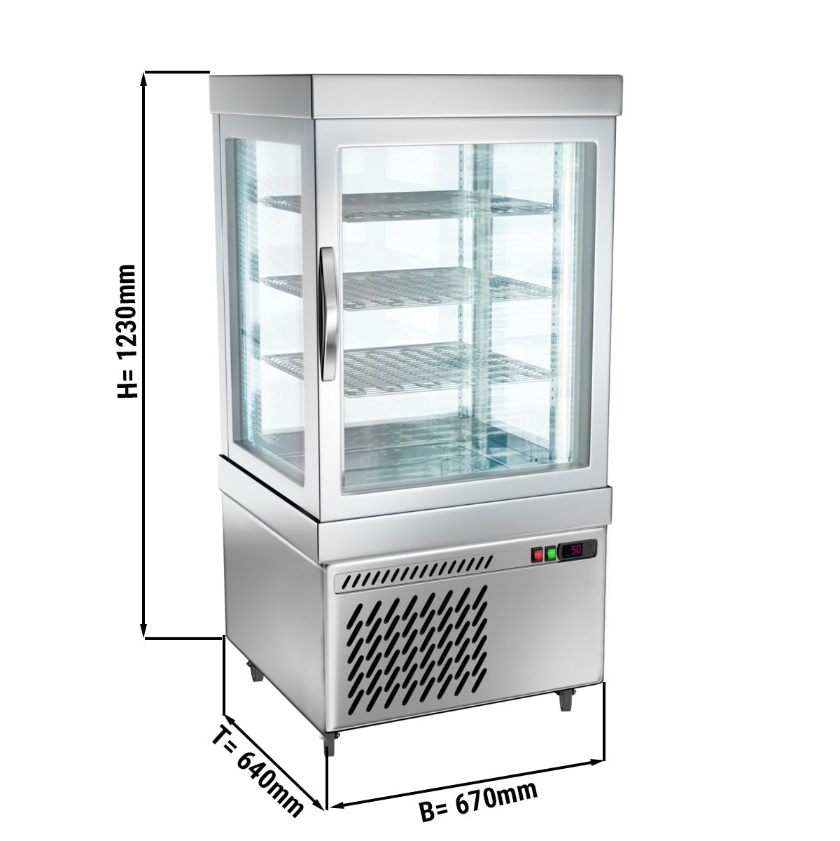 Panoramic freezer showcase with 3 grid shelves