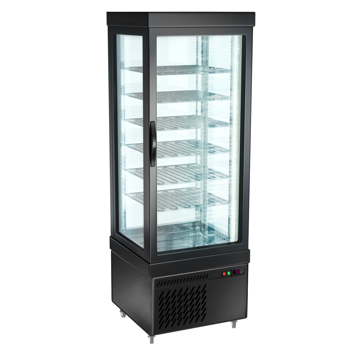 Panoramic freezer cabinet with 6 storage shelves - black / white