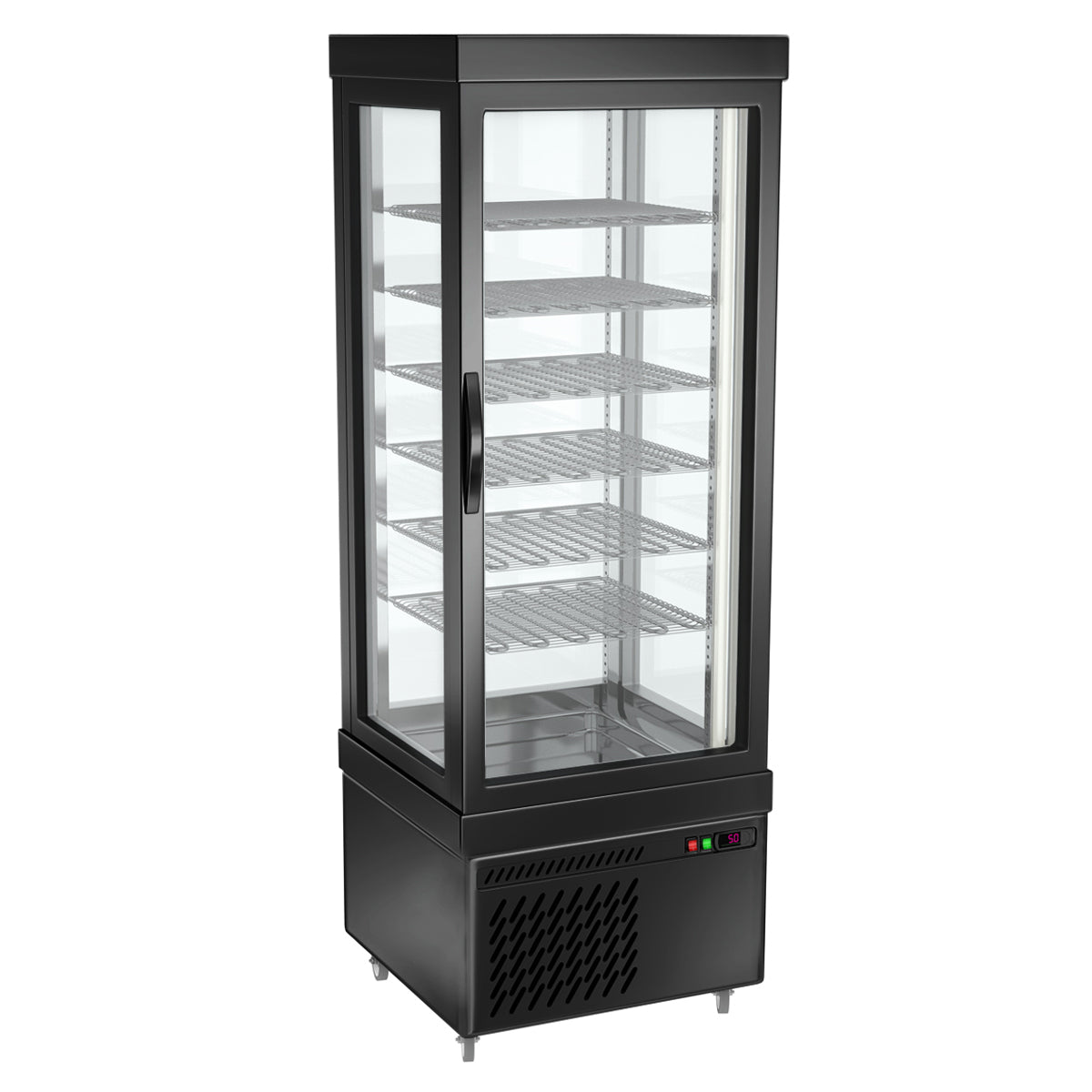 Panoramic freezer cabinet with 6 storage shelves - black / white