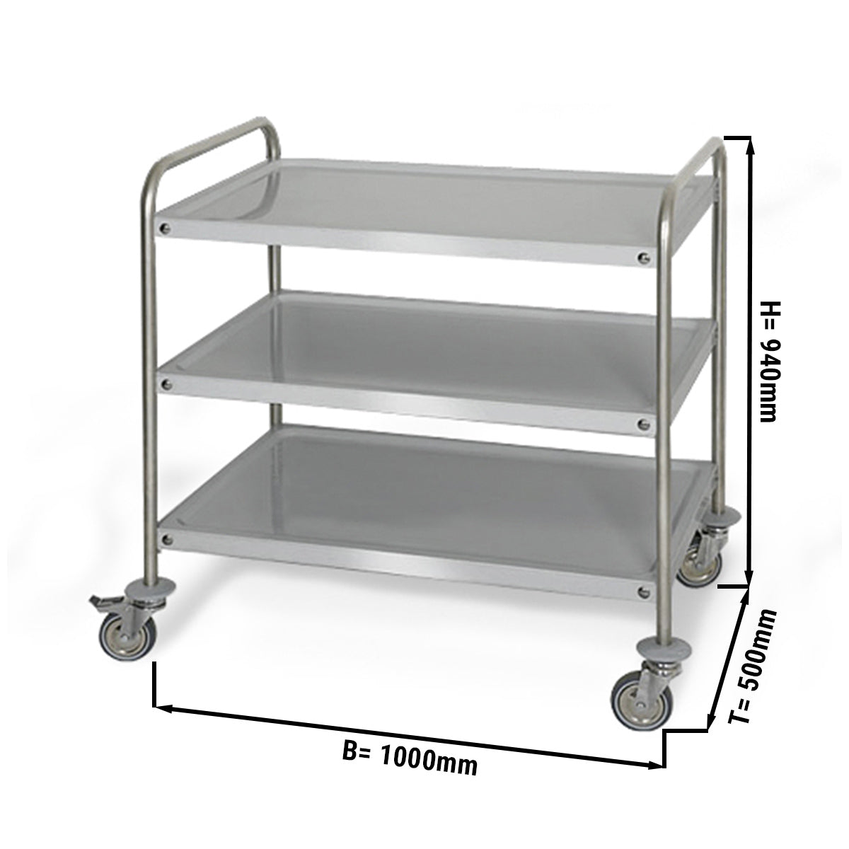 Serving trolley 1.0 m - with 3 x shelves