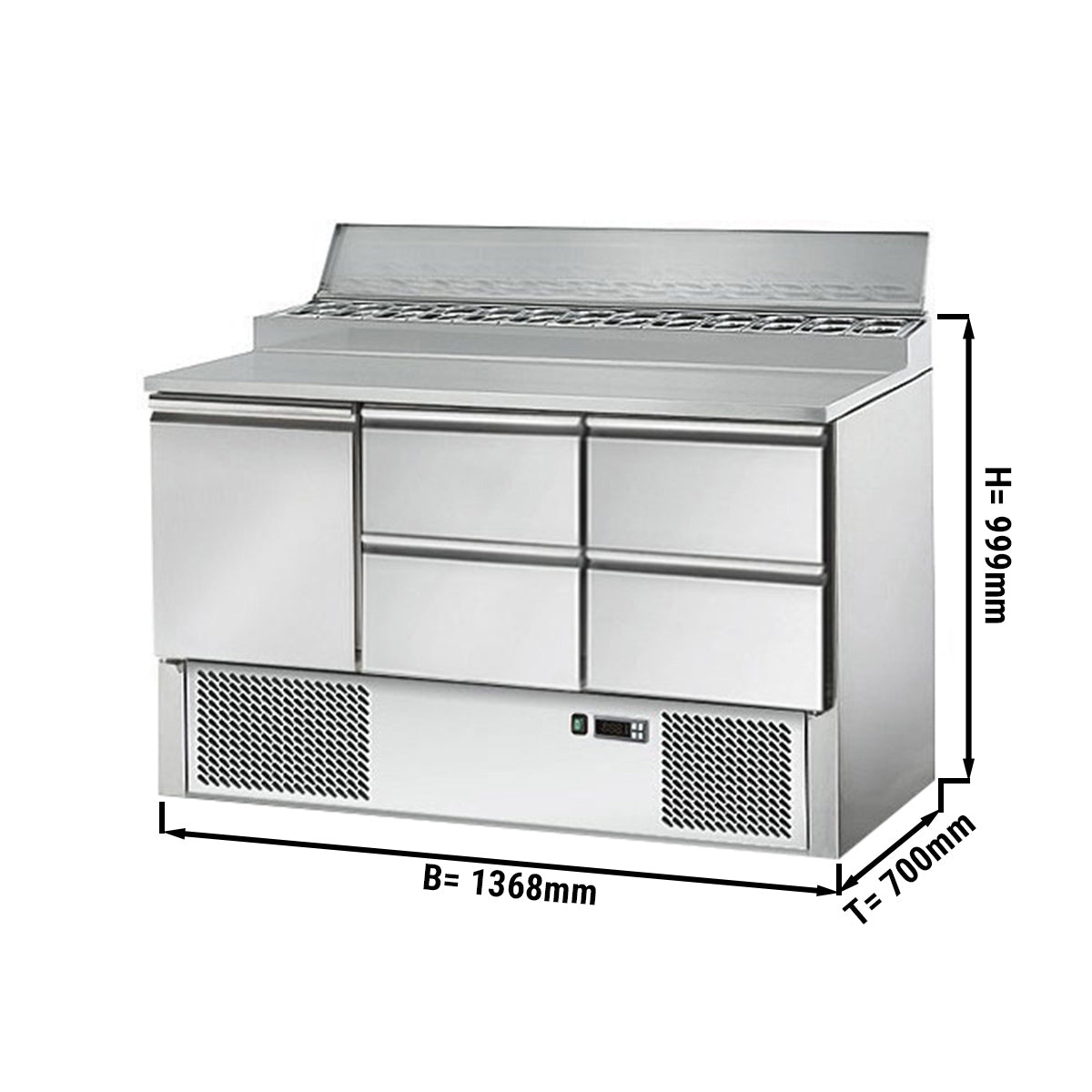 Саладета / Маса за приготвяне ECO - 1,37 x 0,7 m - с 1 врата и 4 чекмеджета 1/2