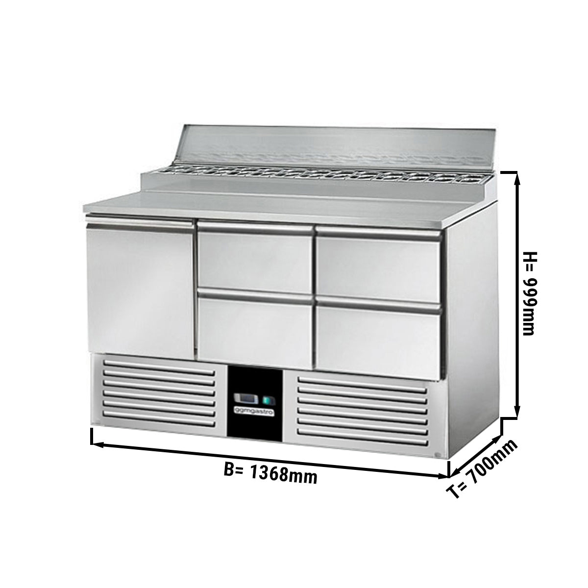 Salad / Preparation table PREMIUM - 1.37 x 0.7 m - with 1 door and 4 drawers 1/2