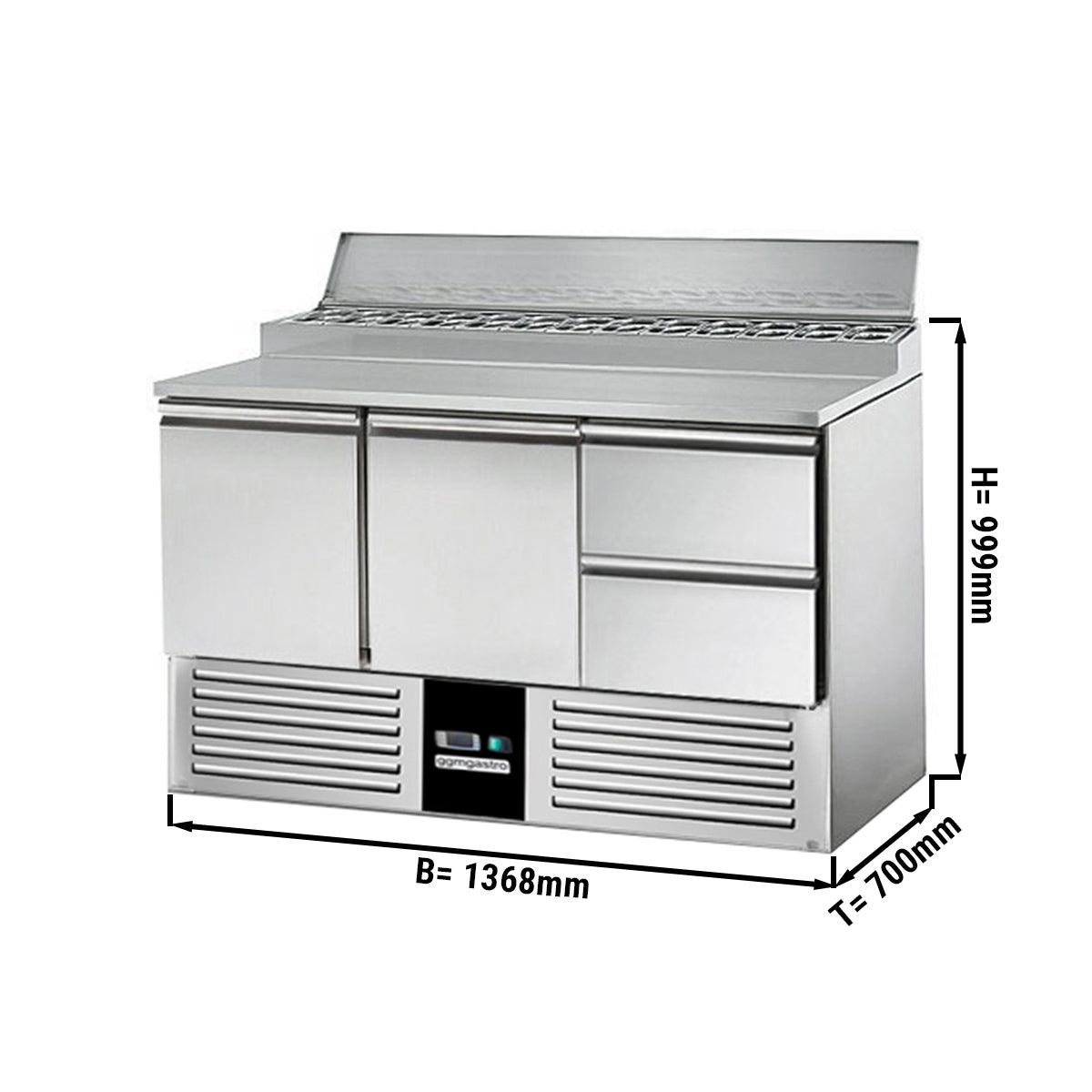 Salad / Preparation table PREMIUM - 1.37 x 0.7 m - with 2 doors and 2 drawers 1/2