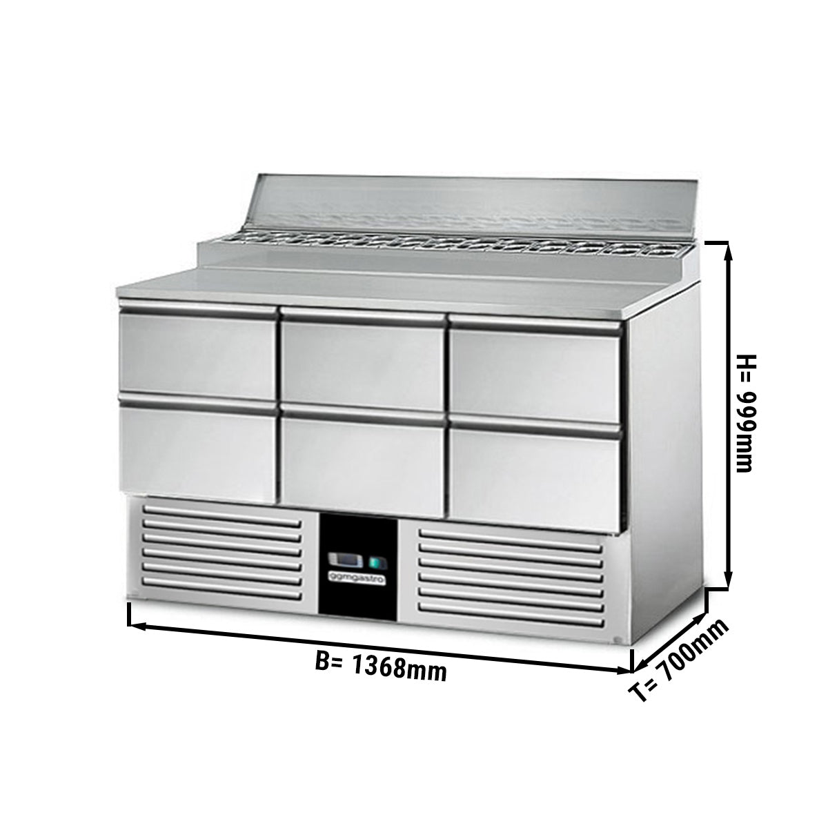 Salad / Preparation table PREMIUM - 1.37 x 0.7 m - with 6 drawers 1/2