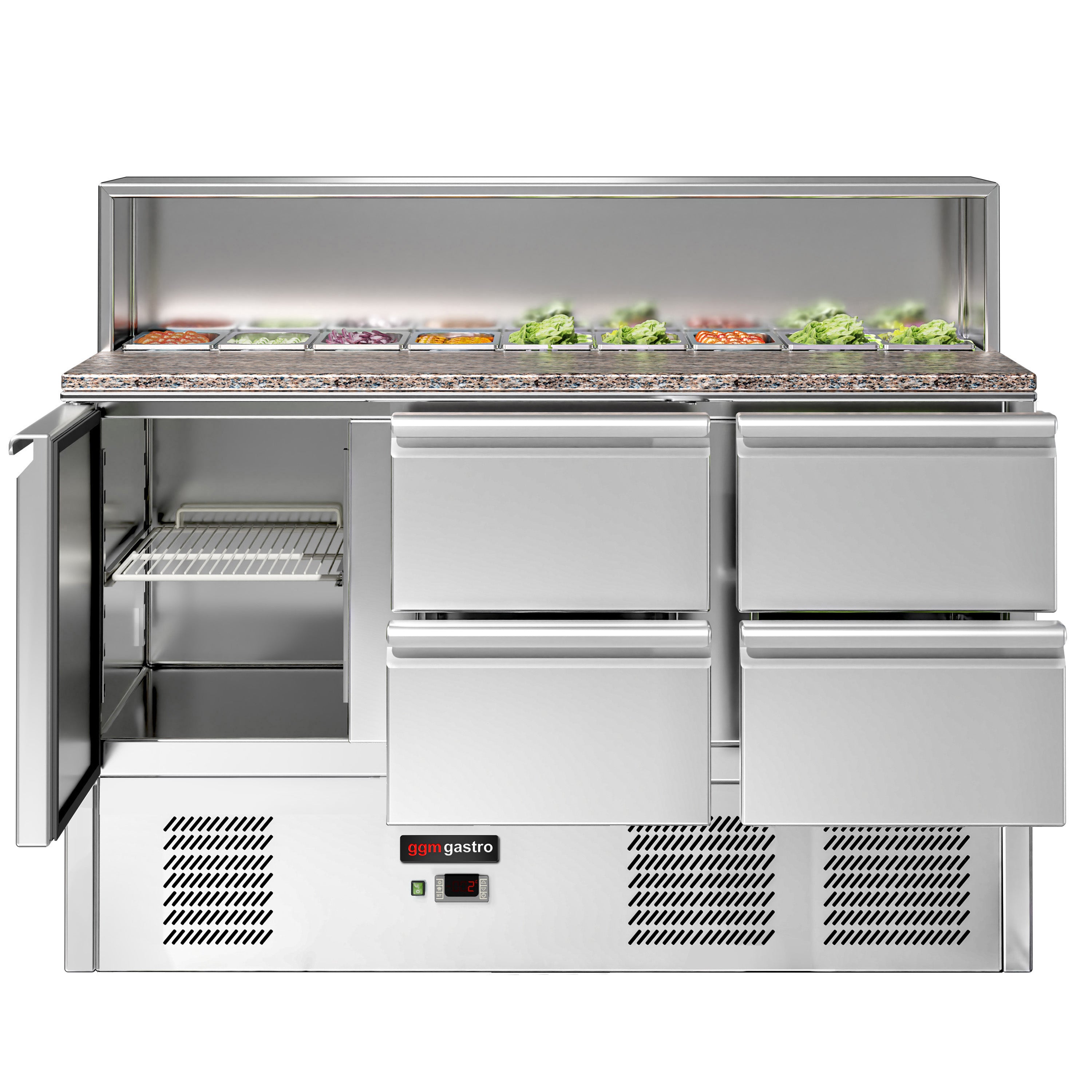 Salads / Refrigerated pizza table ECO - 1.37 x 0.7 m - with 1 door and 4 drawers 1/2