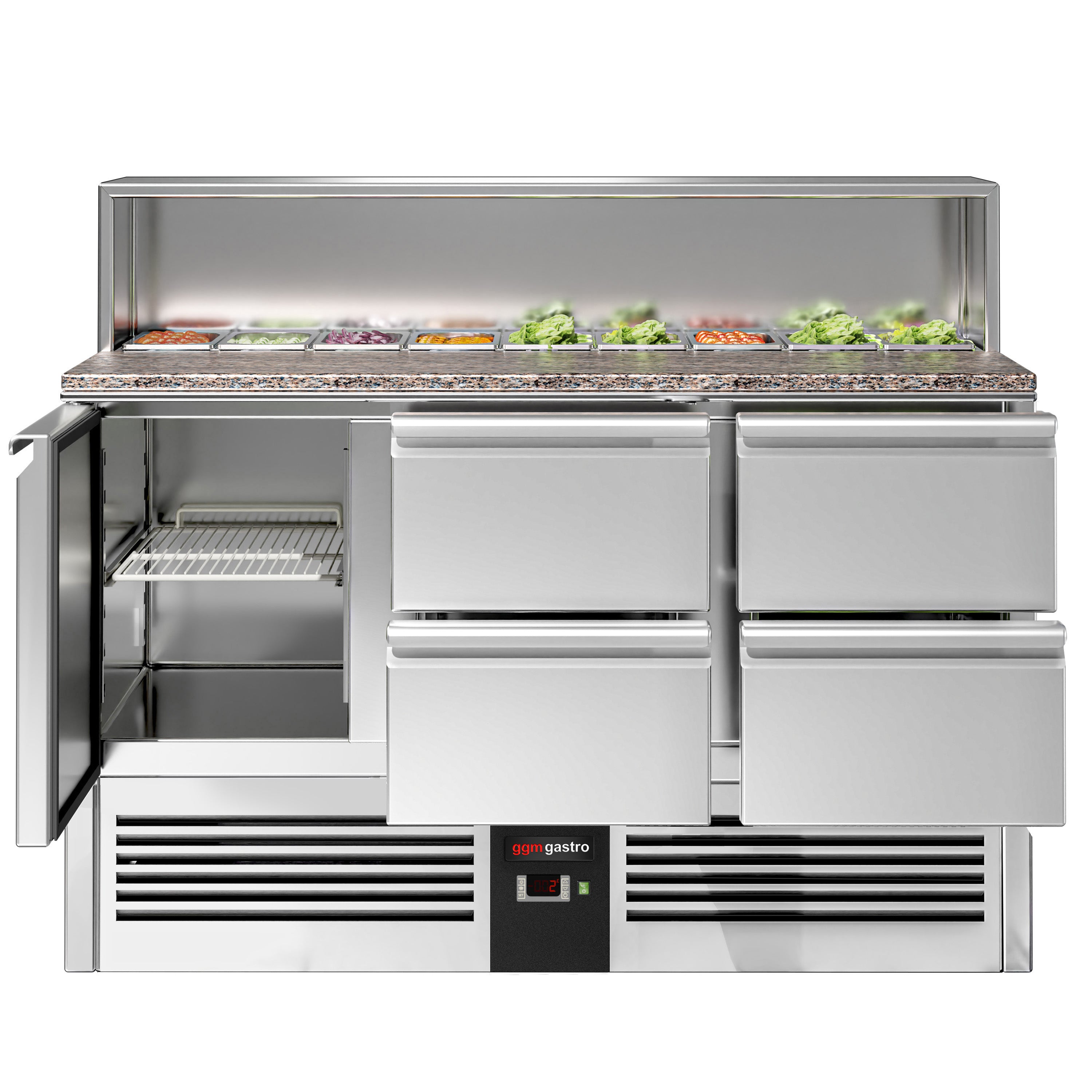 Salads / Refrigerated pizza table PREMIUM - 1.37 x 0.7 m - with 1 door and 4 drawers 1/2