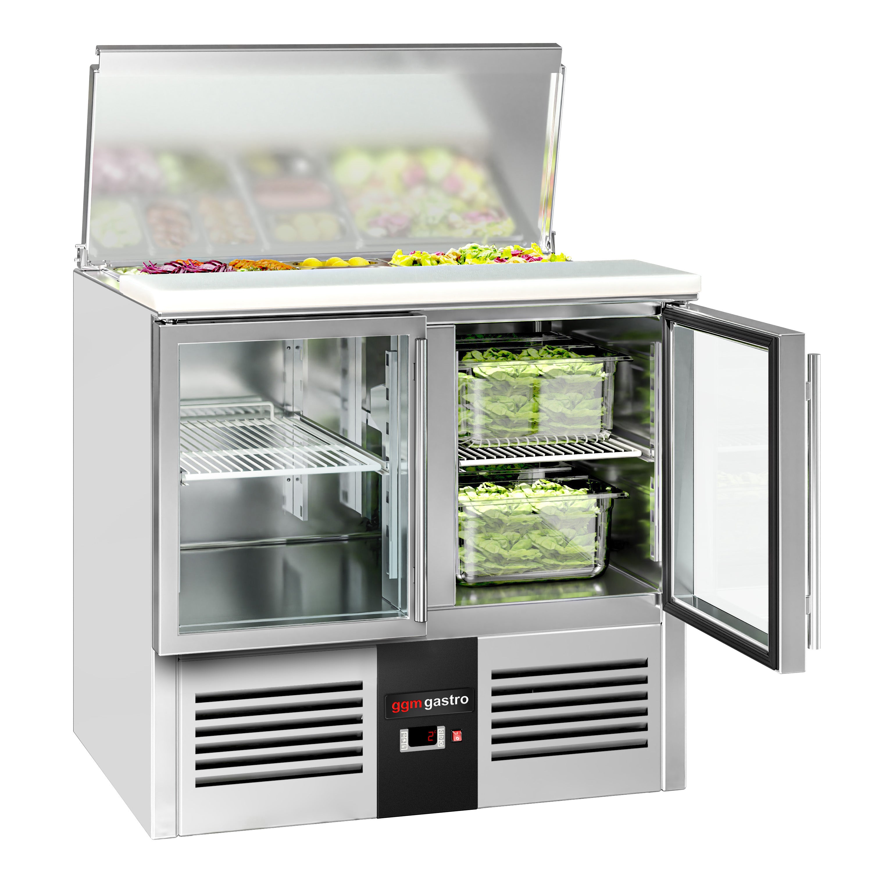 Salad/refrigerated table PREMIUM - 0.9 x 0.7 m - with 2 glass doors