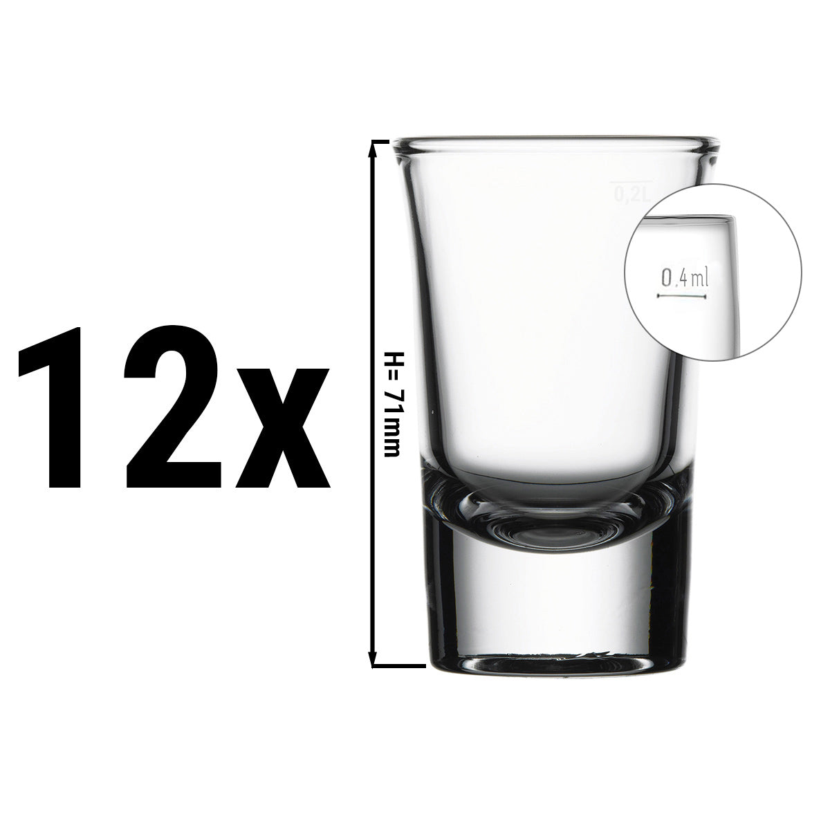 (12 броя) MUNICH - стъклен чаша - 40 cc - калибрирано при 20 cc