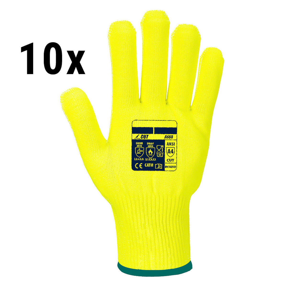 (10 Pairs) Pro Cut Cut Protection Gloves - Yellow - Size: L