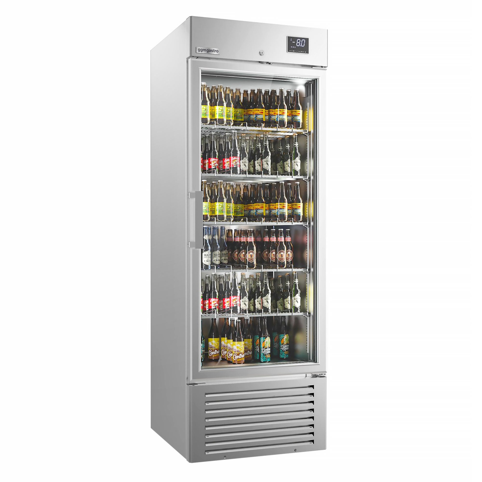 Хладилник за напитки SUPERCOOLER - сребърен - интериор от неръждаема стомана - с една стъклена врата