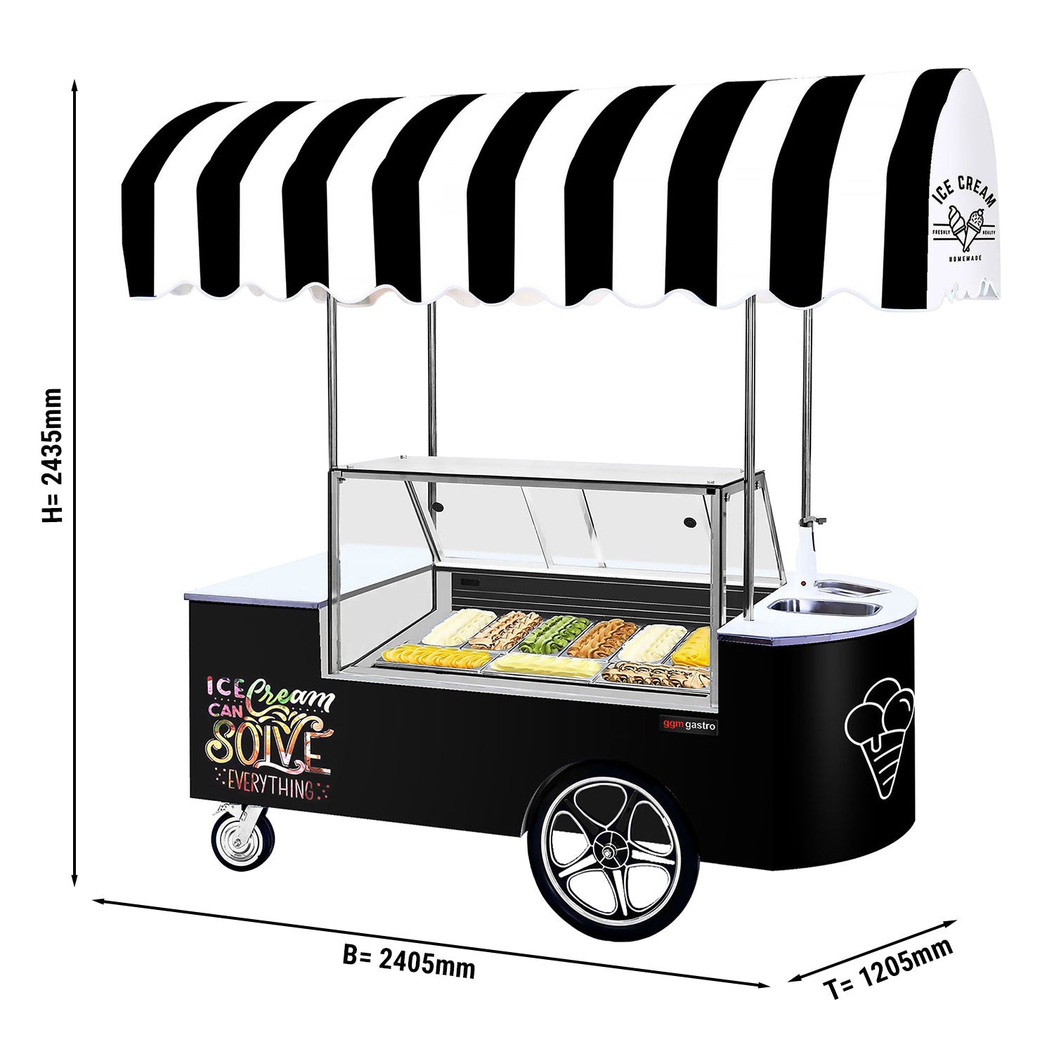 Ice cream trolley - with 2 sliding doors - square - 2.4 x 1.2 m