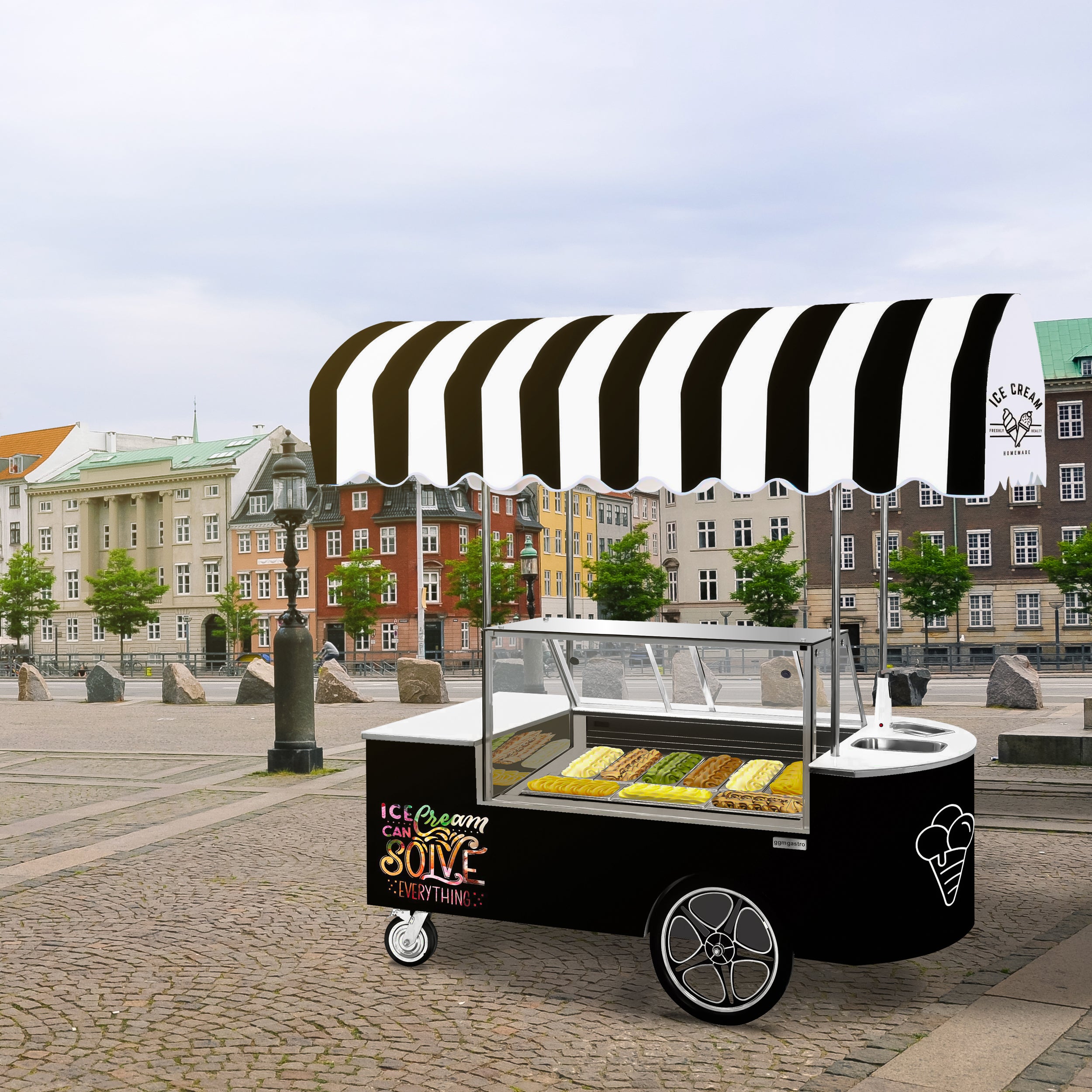 Ice cream trolley - with 2 sliding doors - square - 2.4 x 1.2 m