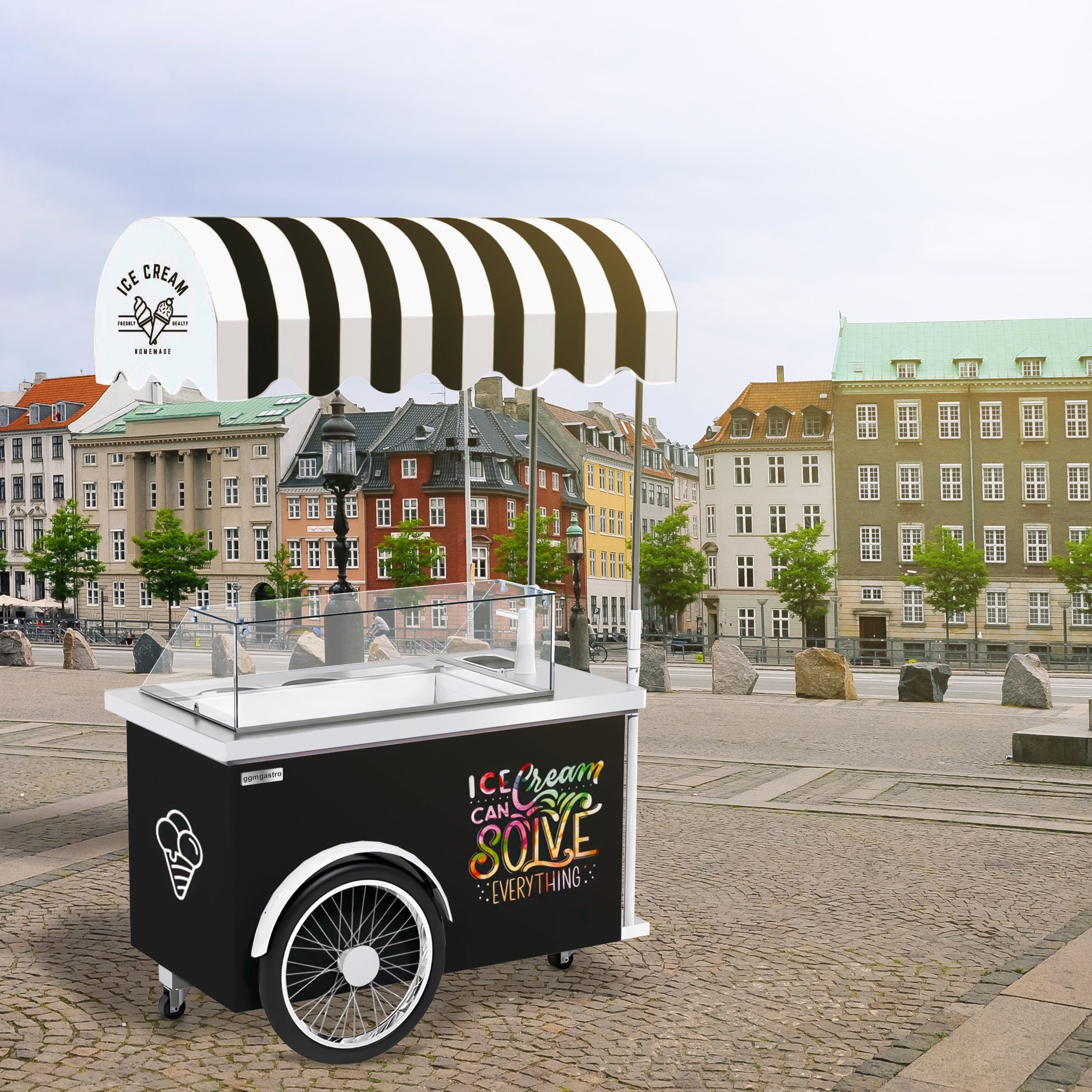 Ice cream trolley - 1.57 x 0.86 m - with 3 wheels