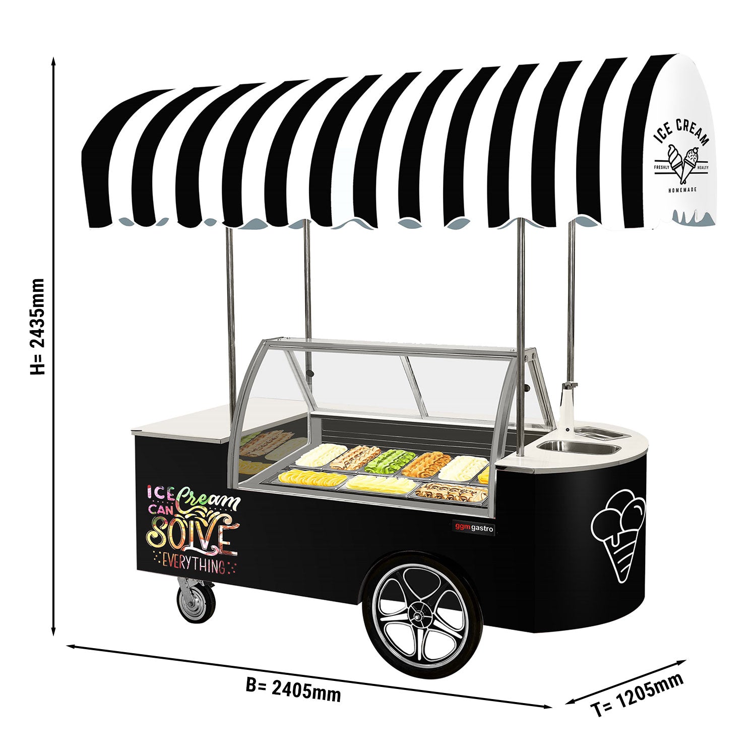 Ice cream trolley - with 2 sliding doors - round - 2.4 x 1.2 m