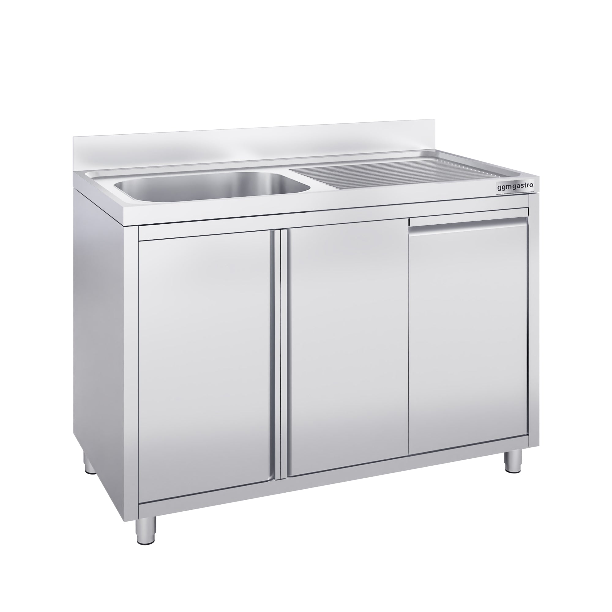 Stainless steel sink cabinet with waste bin - 1.2 m - 1 basin left - L 50 x W 40 cm