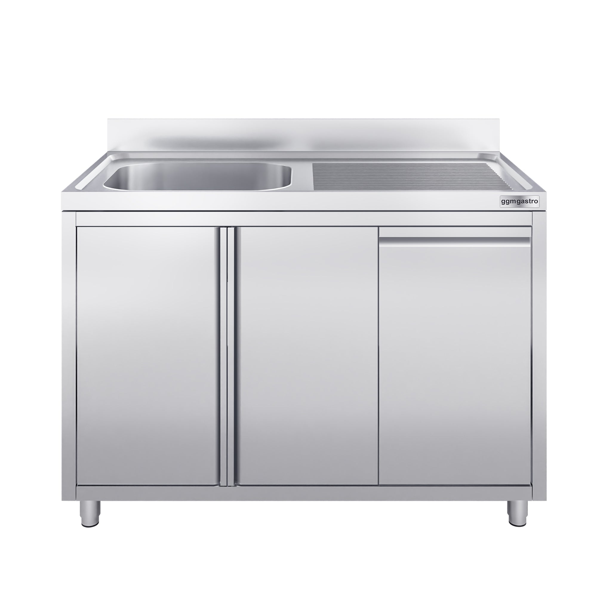 Sink cabinet with waste container - 1.2 m - 1 sink left - with edging and double doors