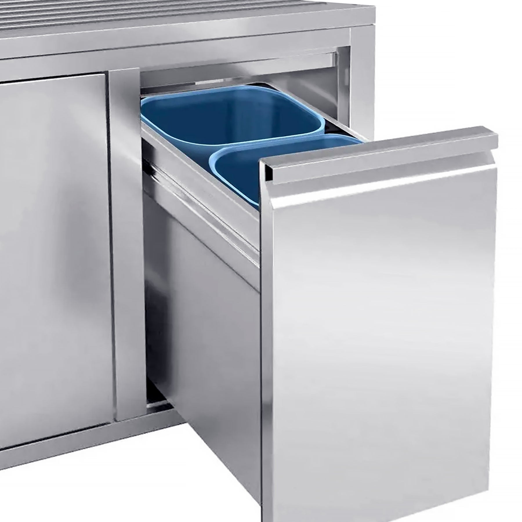 Sink cabinet with waste container - 1.2 m - 1 sink left - with edging and double doors