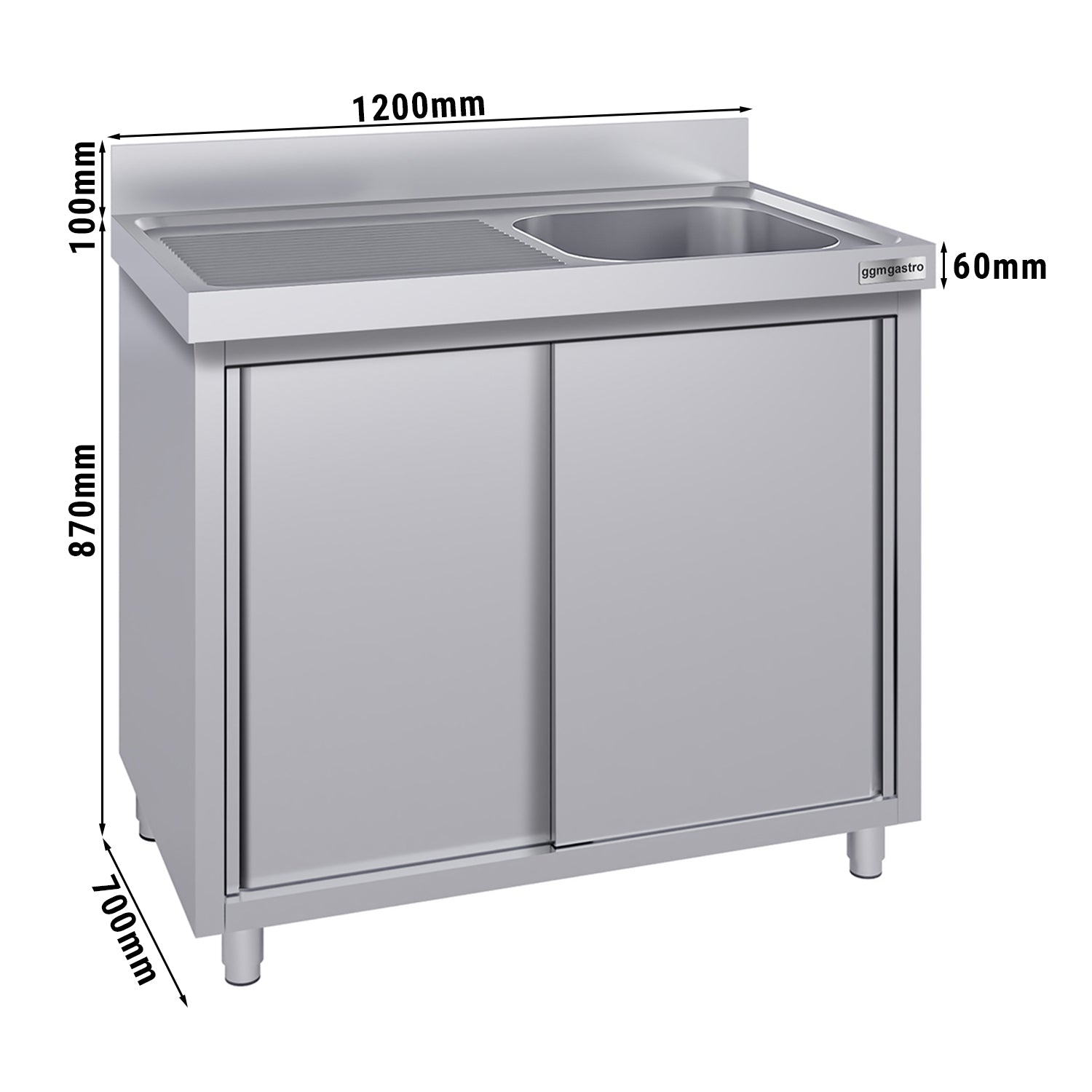 ECO stainless steel sink cabinet - 1.2 m - 1 basin right - L 50 x W 50 x D 30 cm