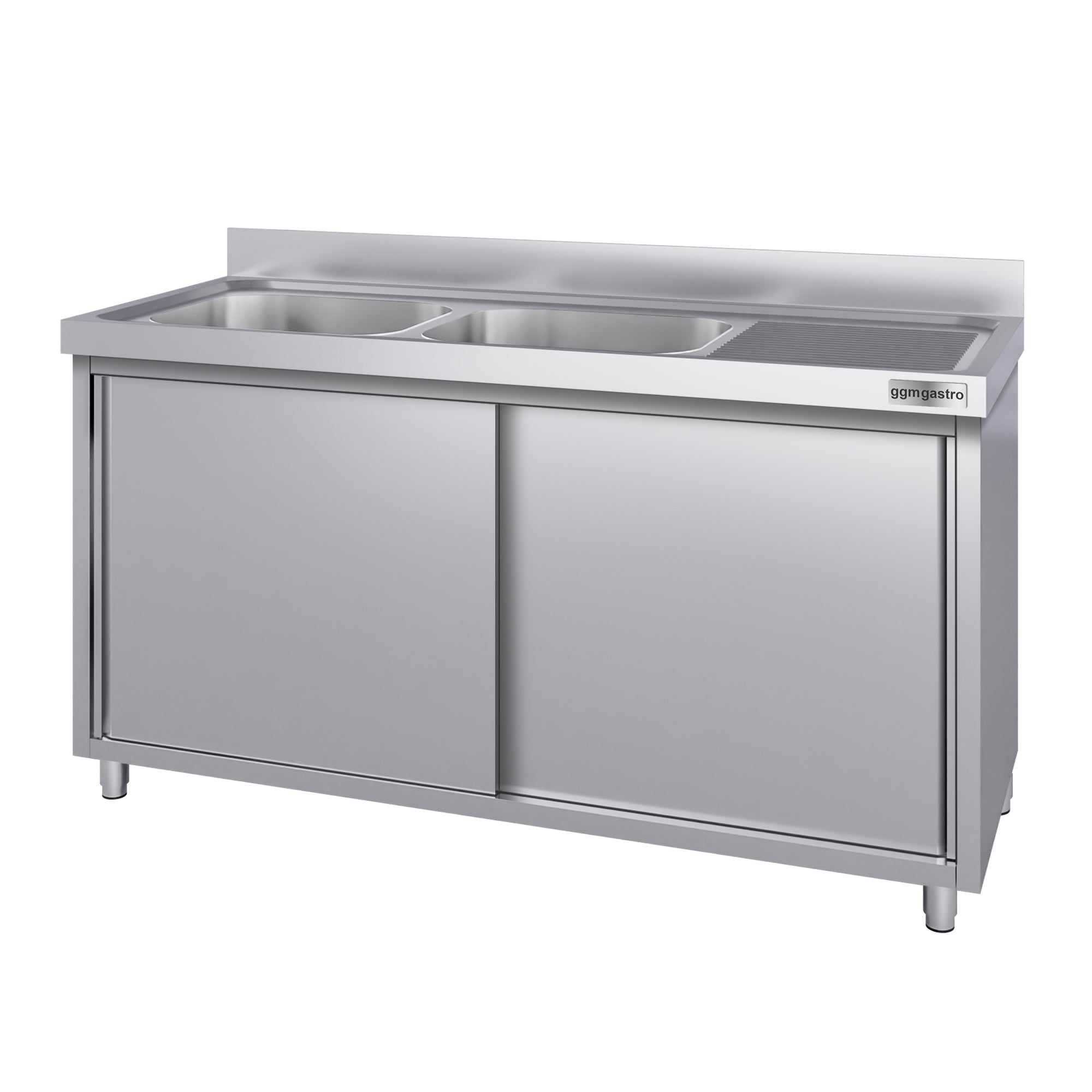 Stainless steel sink cabinet ECO - 1.4 m - 2 basins on the left - L 40 x W 40 x D 25 cm