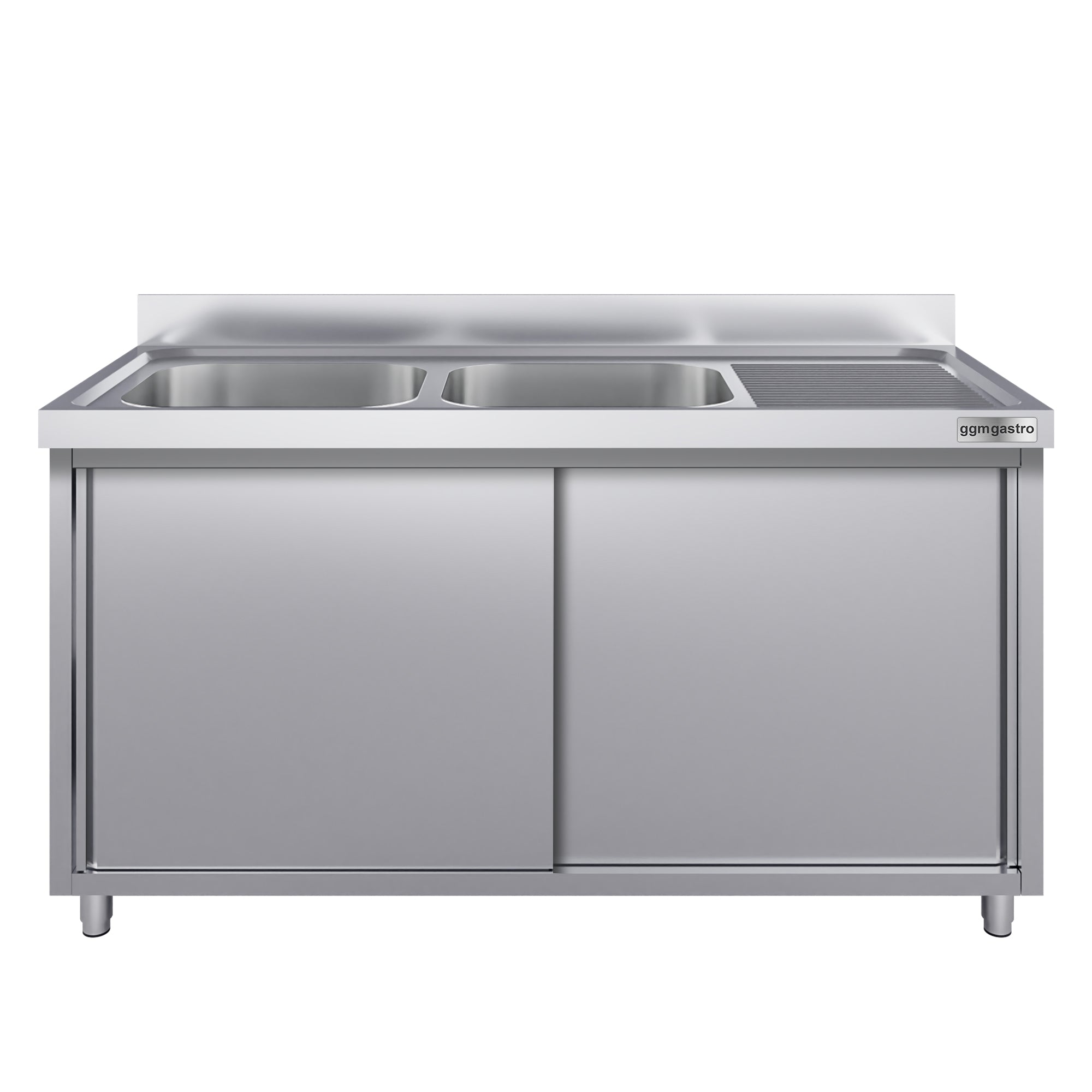 Stainless steel sink cabinet ECO - 1.4 m - 2 basins on the left - L 40 x W 40 x D 25 cm