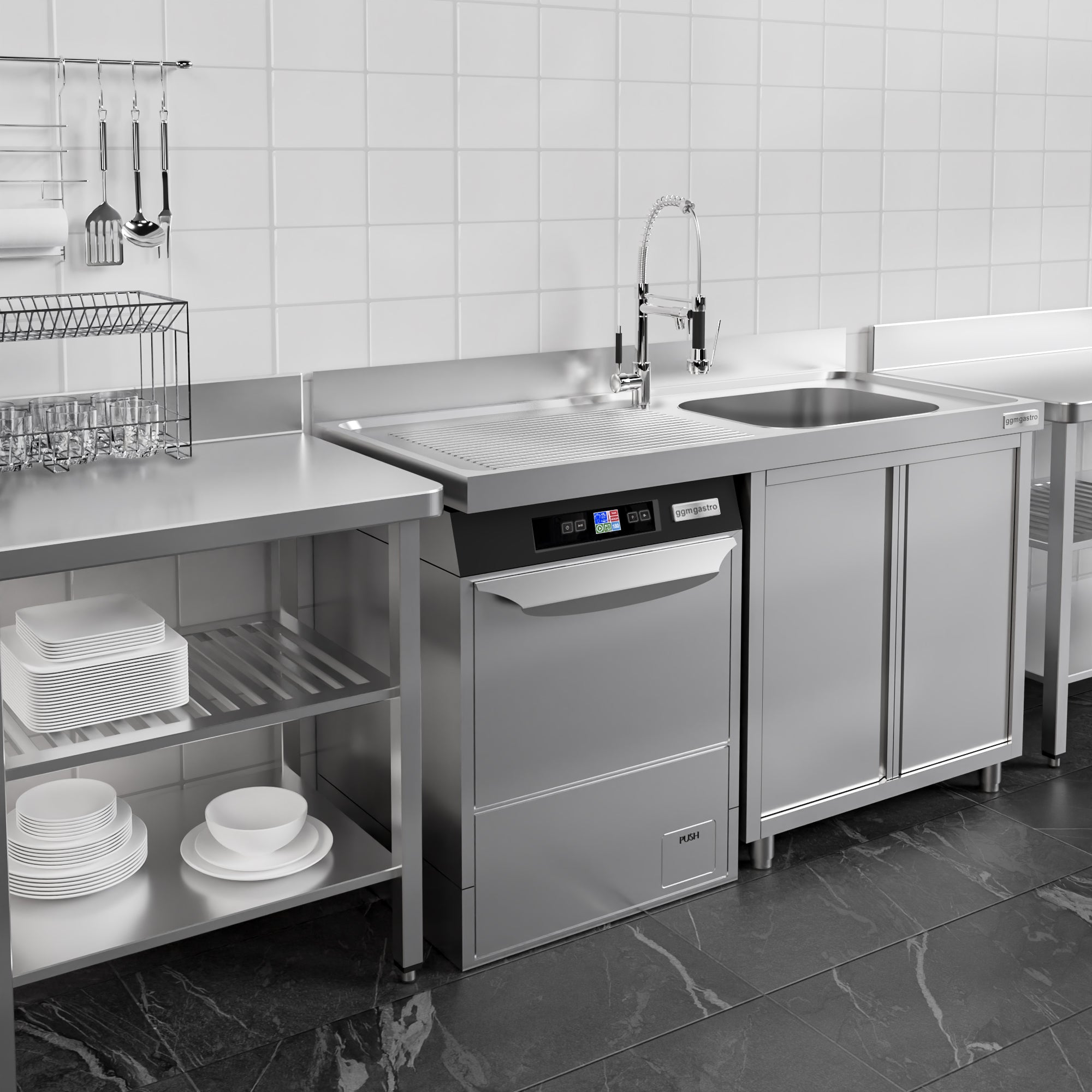 dishwashers Sink 1.4m - 1 basin on the right L 60 x W 50 x D 30 cm