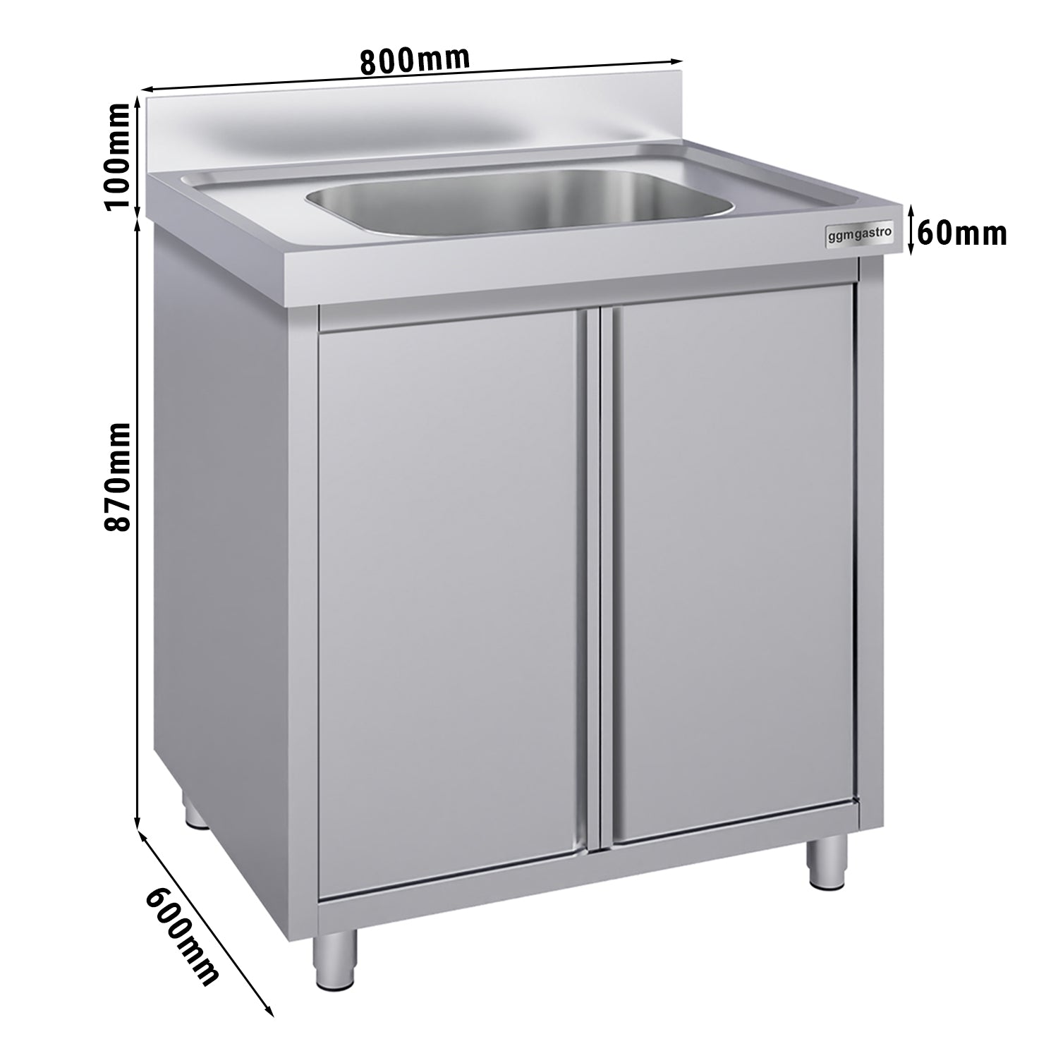 Stainless steel sink cabinet ECO - 0.8 m - 1 sink - L 40 x W 40 x D 25 cm