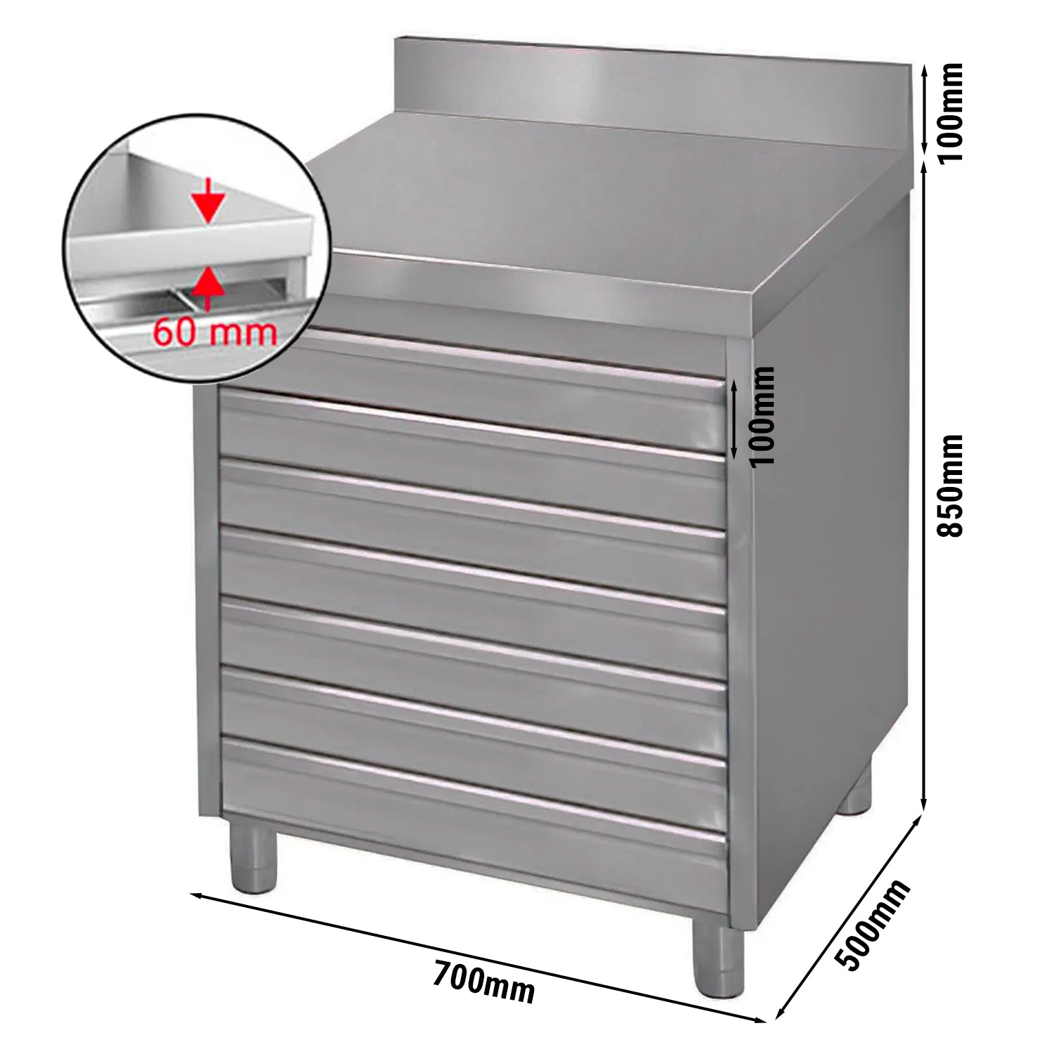 Шкаф за чекмеджета ECO - 0,7 м - със 7 чекмеджета за топки за пица и стойка