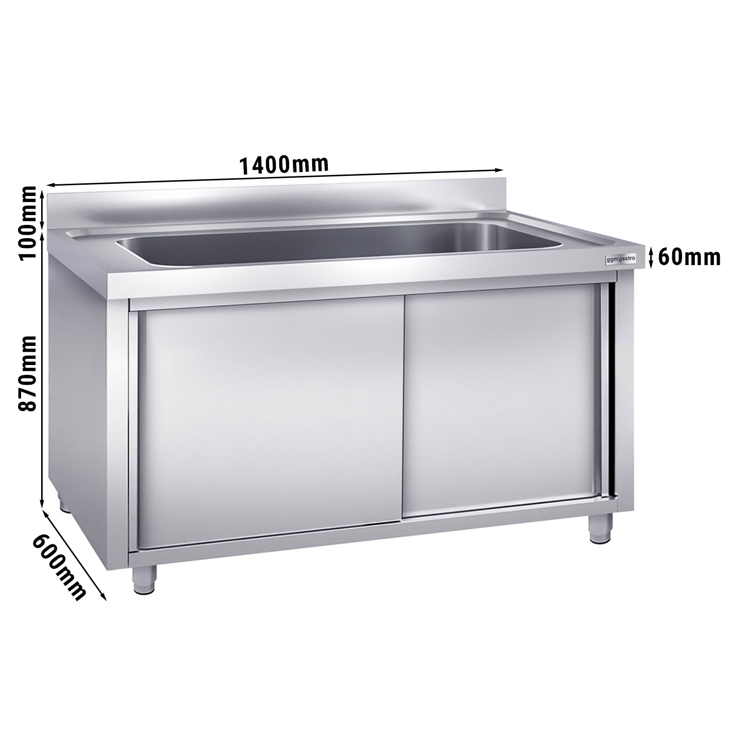 Pot sink 1.4 m - 1 basin L120 x W 40 x D 35 cm