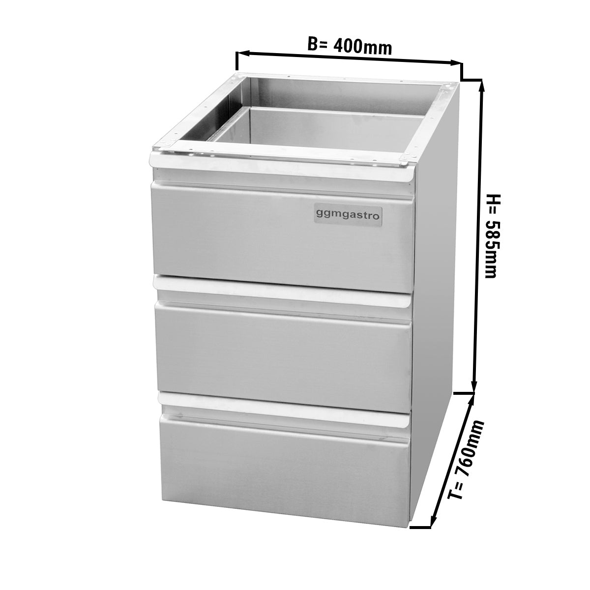 Stainless steel drawer table - 0.4 m - with 3 drawers - substructure module for work tables depth 800