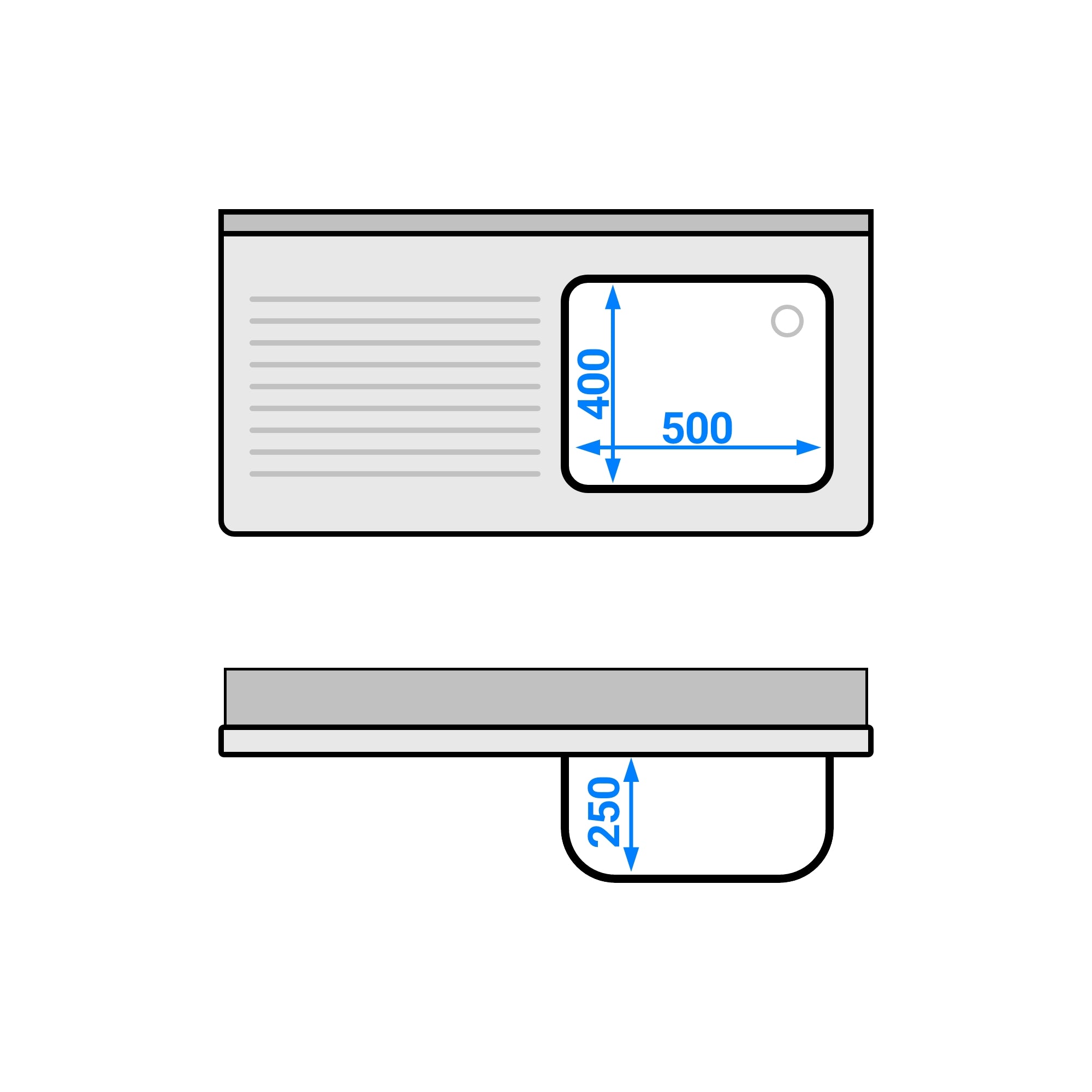 Stainless steel sink ECO - with base - 1.2 m - 1 basin right - L 50 x W 40 x D 25 cm