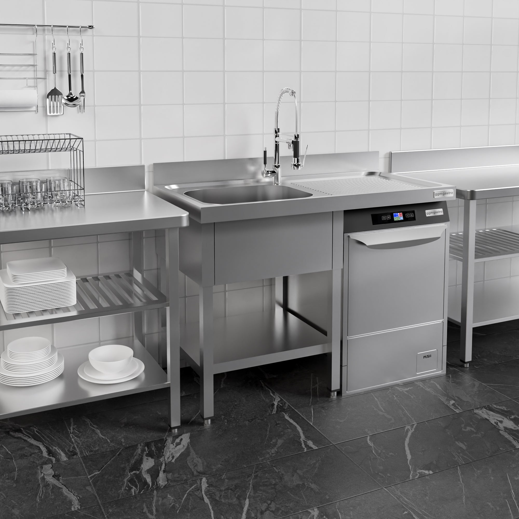 dishwashers Sink 1.2m - 1 basin on the left L 50 x W 40 x D 25 cm