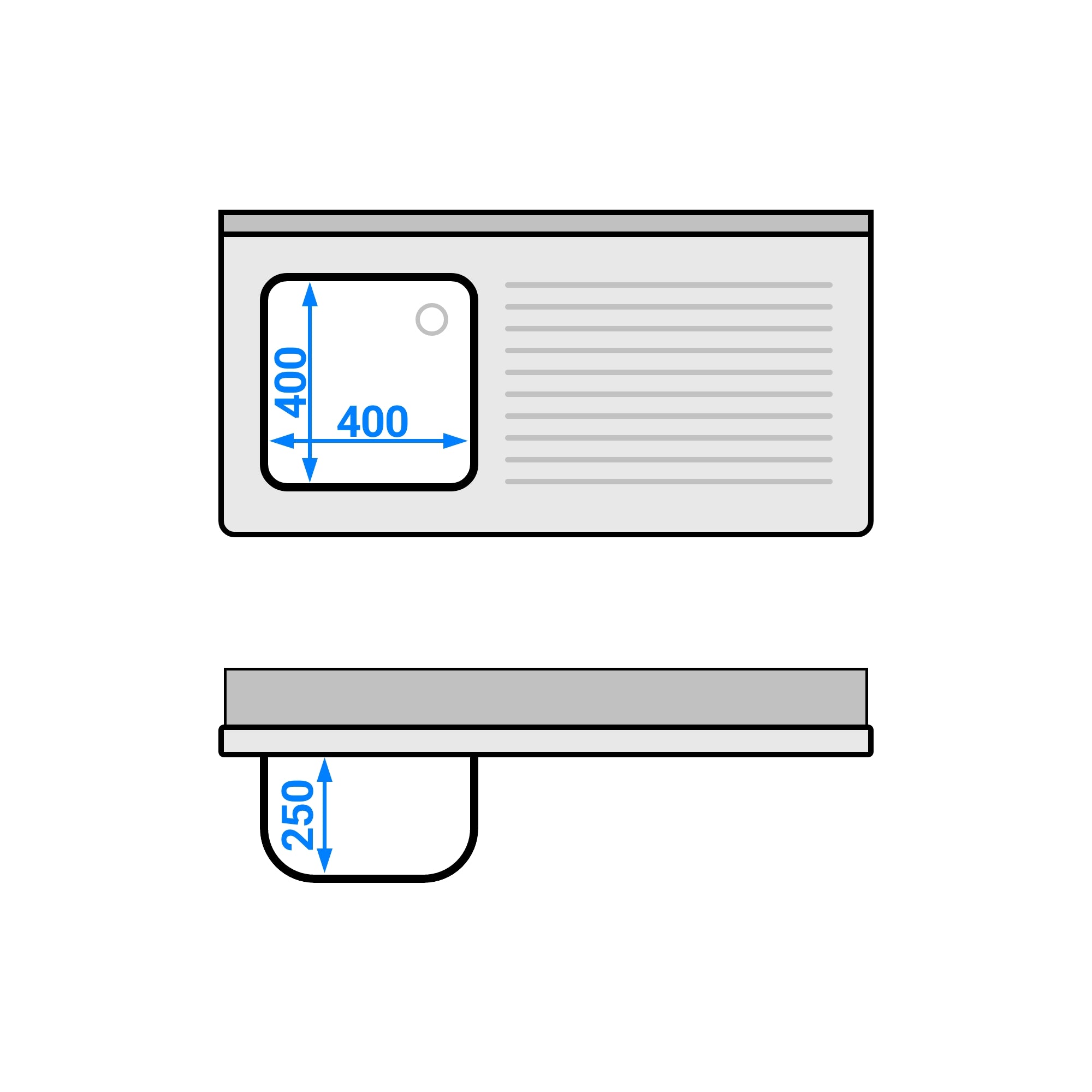 dishwashers Sink 1.2m - 1 basin on the left L 50 x W 40 x D 25 cm