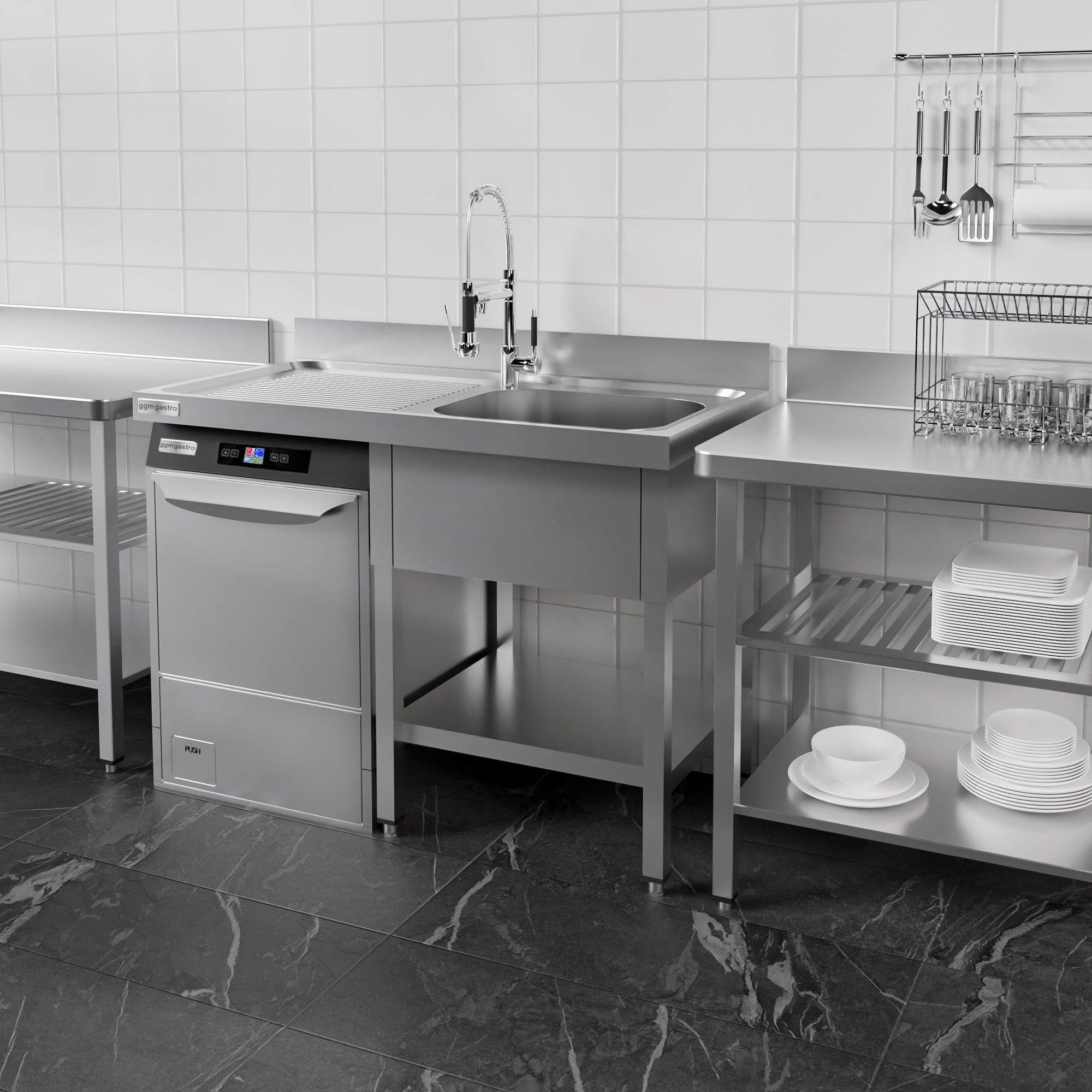 dishwashers Sink 1.2m - 1 basin on the right L 40 x W 40 x D 25 cm