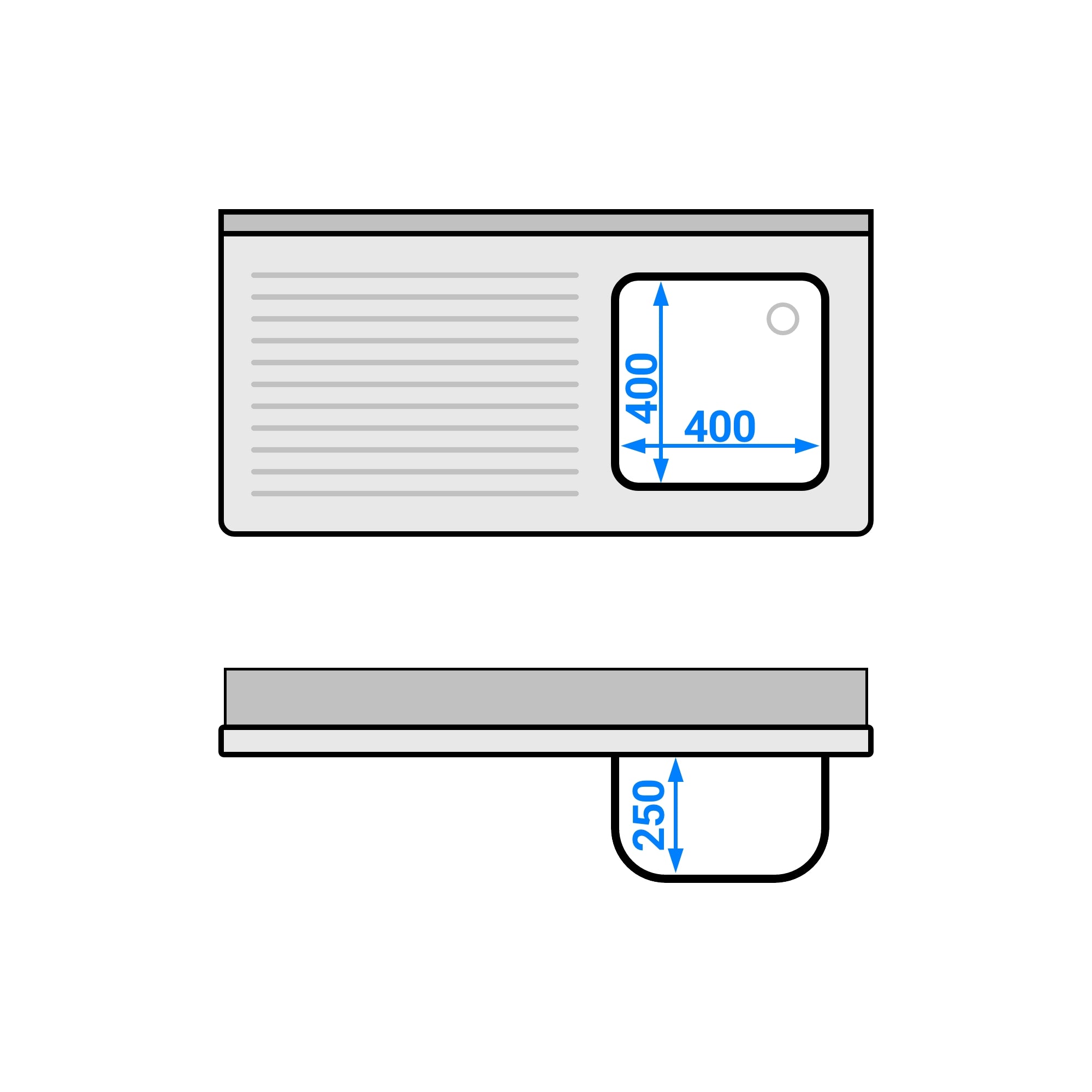 dishwashers Sink 1.2m - 1 basin on the right L 40 x W 40 x D 25 cm