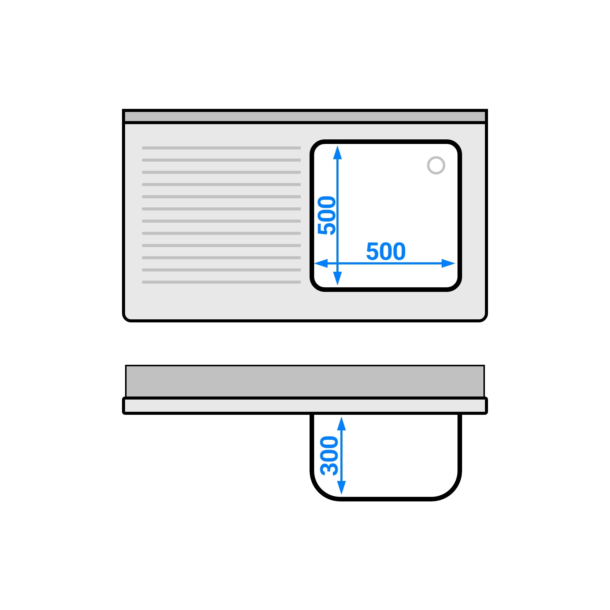 Sink with bottom 1.2m - 1 basin on the right L 50 x W 50 x D 30 cm