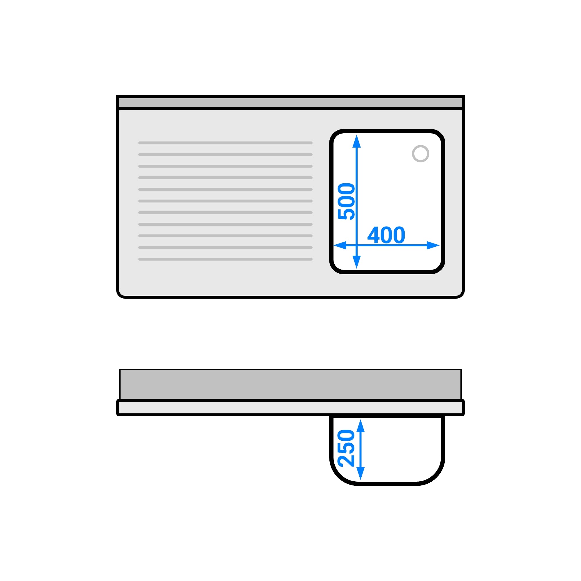 Sink with bottom 1.2m - 1 basin on the right L 40 x W 50 x D 25 cm