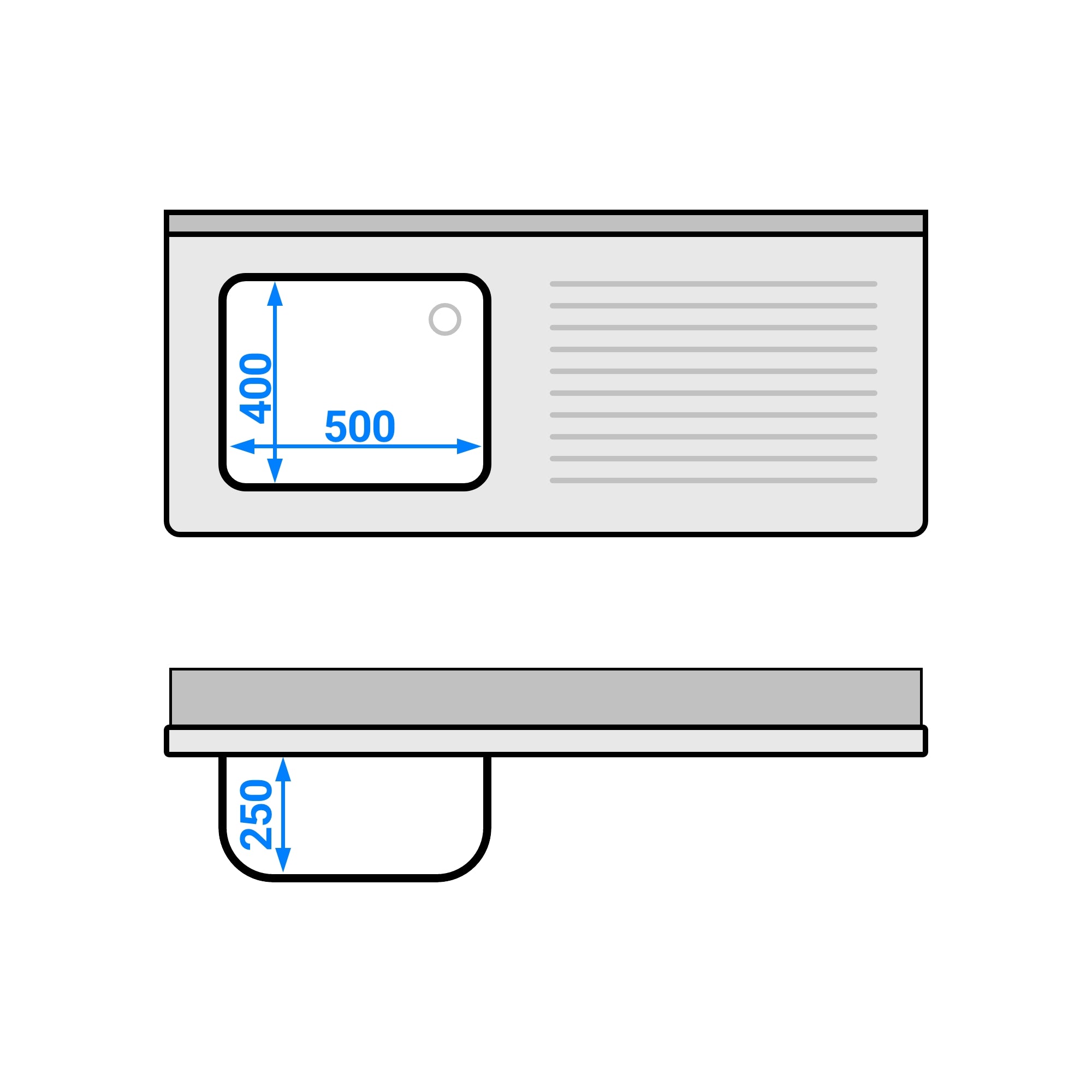 dishwashers Sink 1.4m - 1 basin on the left L 50 x W 40 x L 25 cm