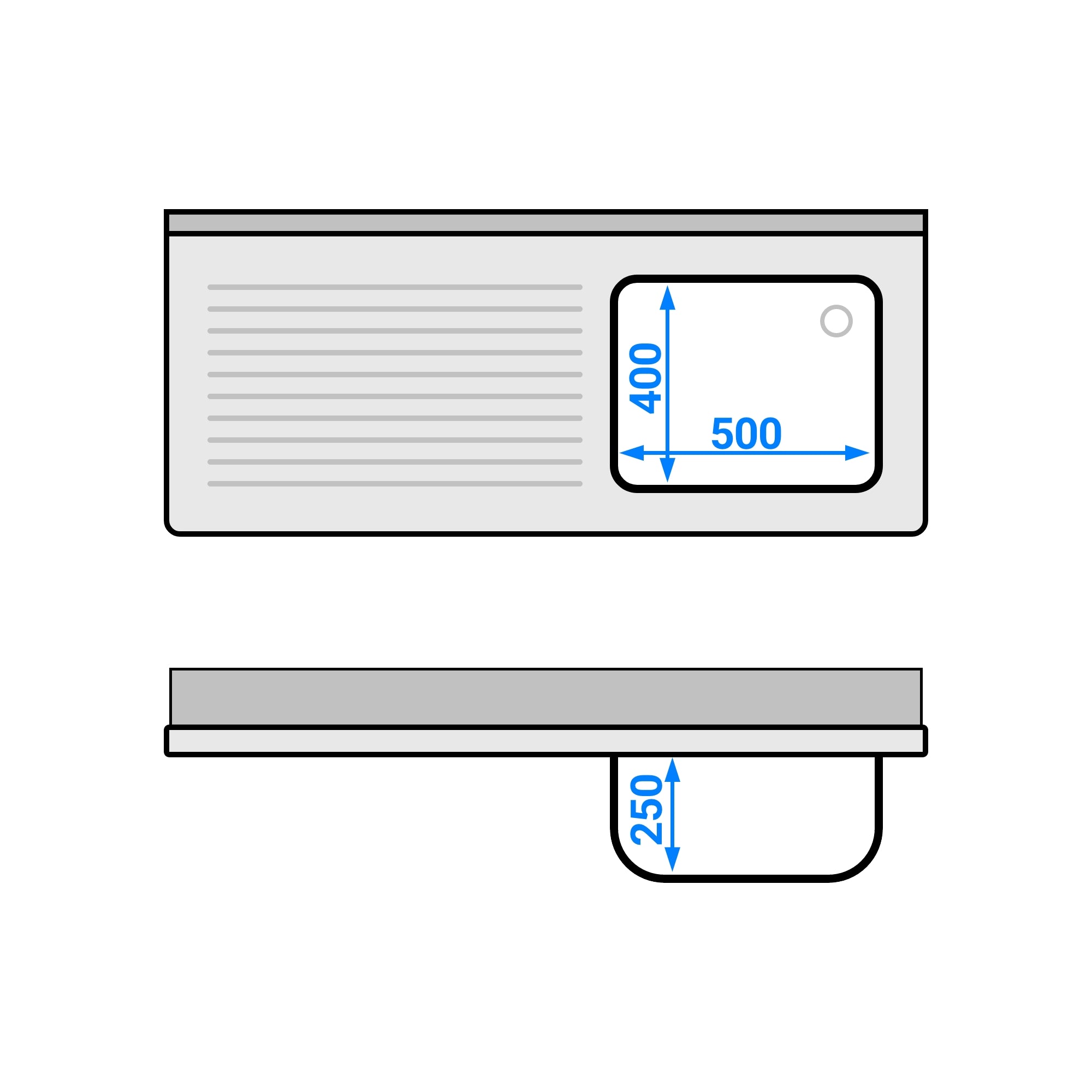 dishwashers Sink 1.4m - 1 basin on the right L 50 x W 40 x D 25 cm