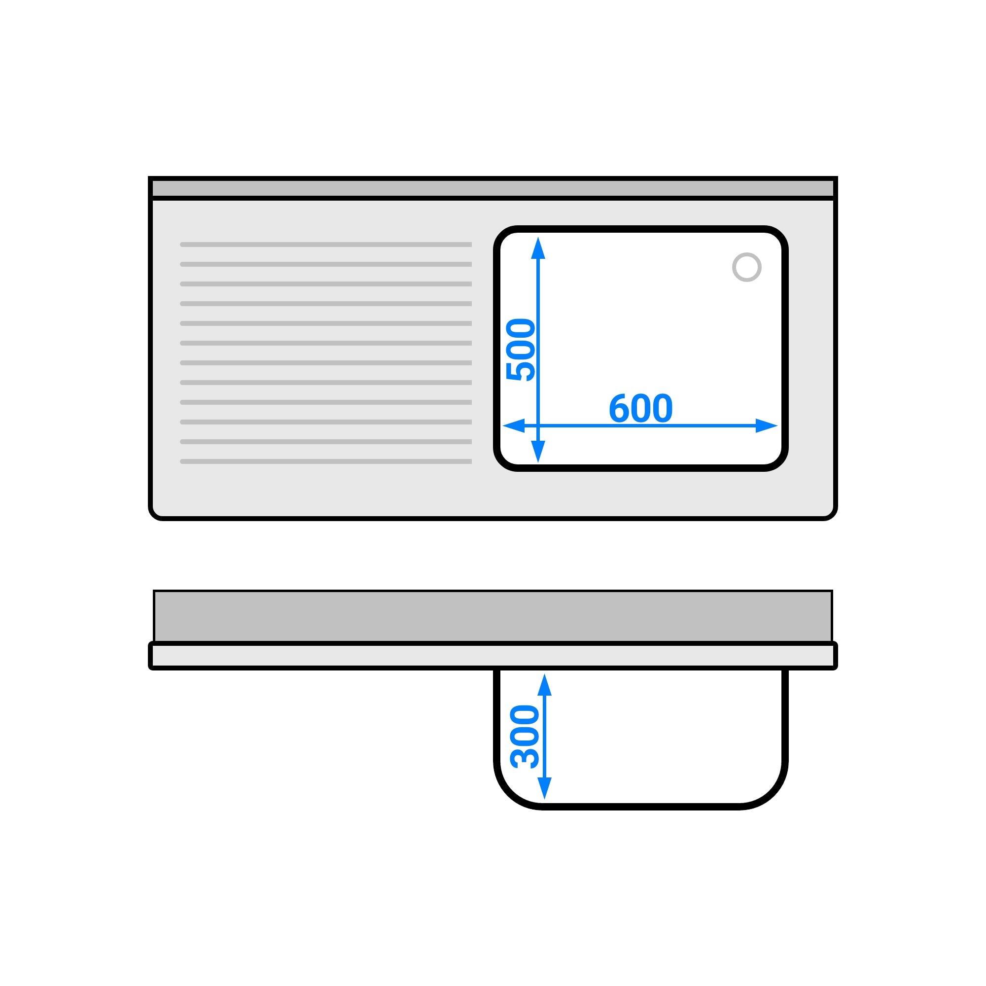 Sink with bottom 1.4m - 1 basin on the right L 60 x W 50 x D 30 cm