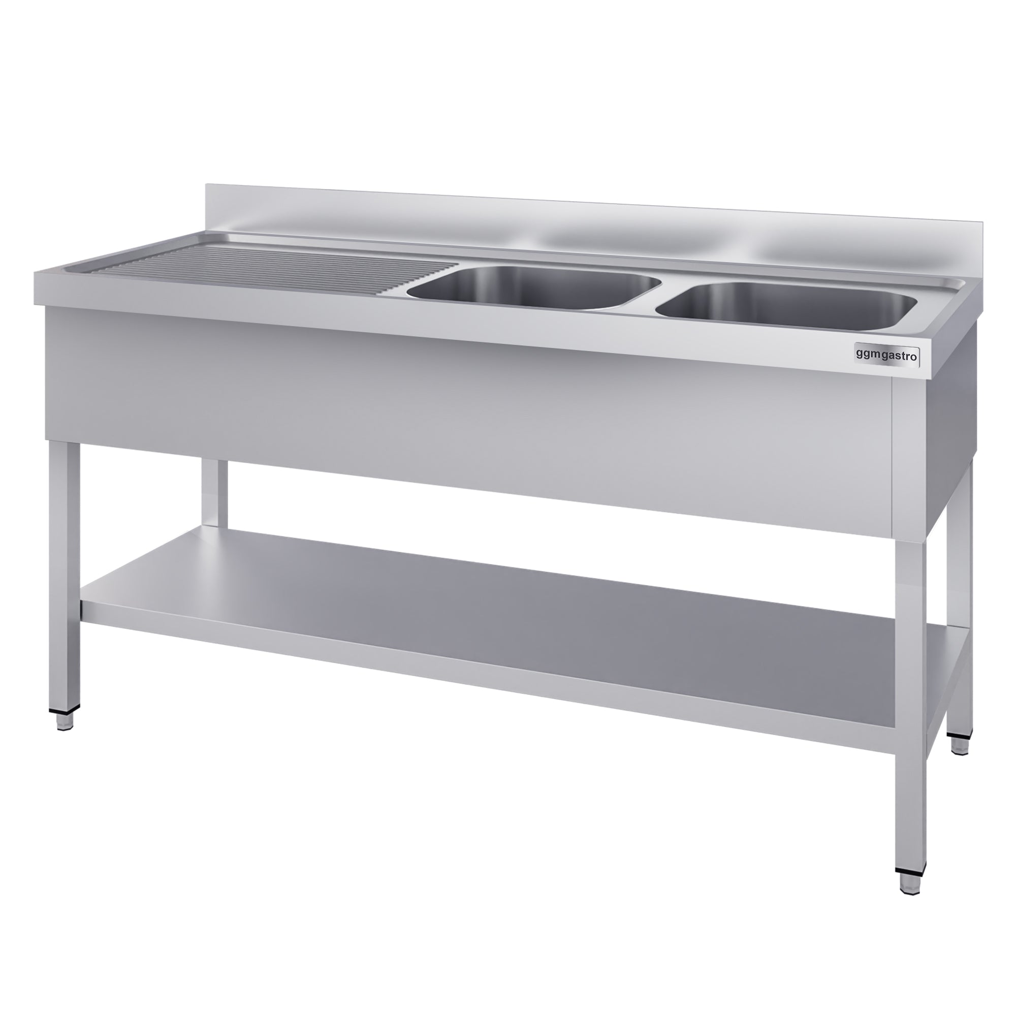 Stainless steel sink ECO - with base - 1.4 m - 2 basins on the right - L 40 x 50 x D 25 cm