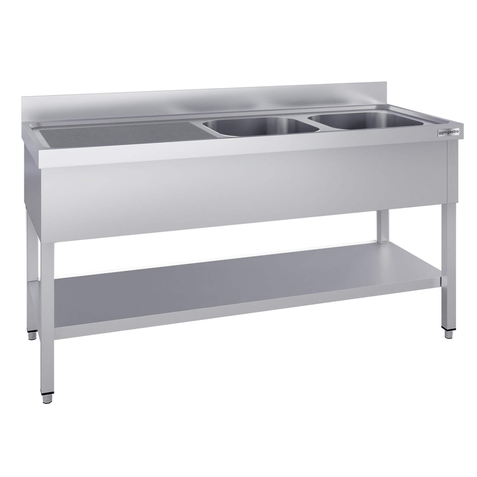 Stainless steel sink ECO - with base - 1.4 m - 2 basins on the right - L 40 x 50 x D 25 cm